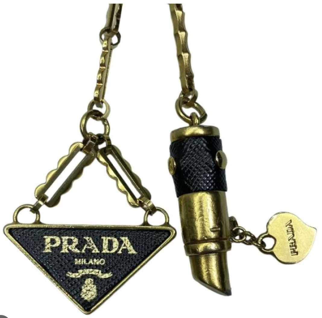 チャーム PRADA Prada Triangle & Lipstick Keychain Gold/Black Saffiano Leather