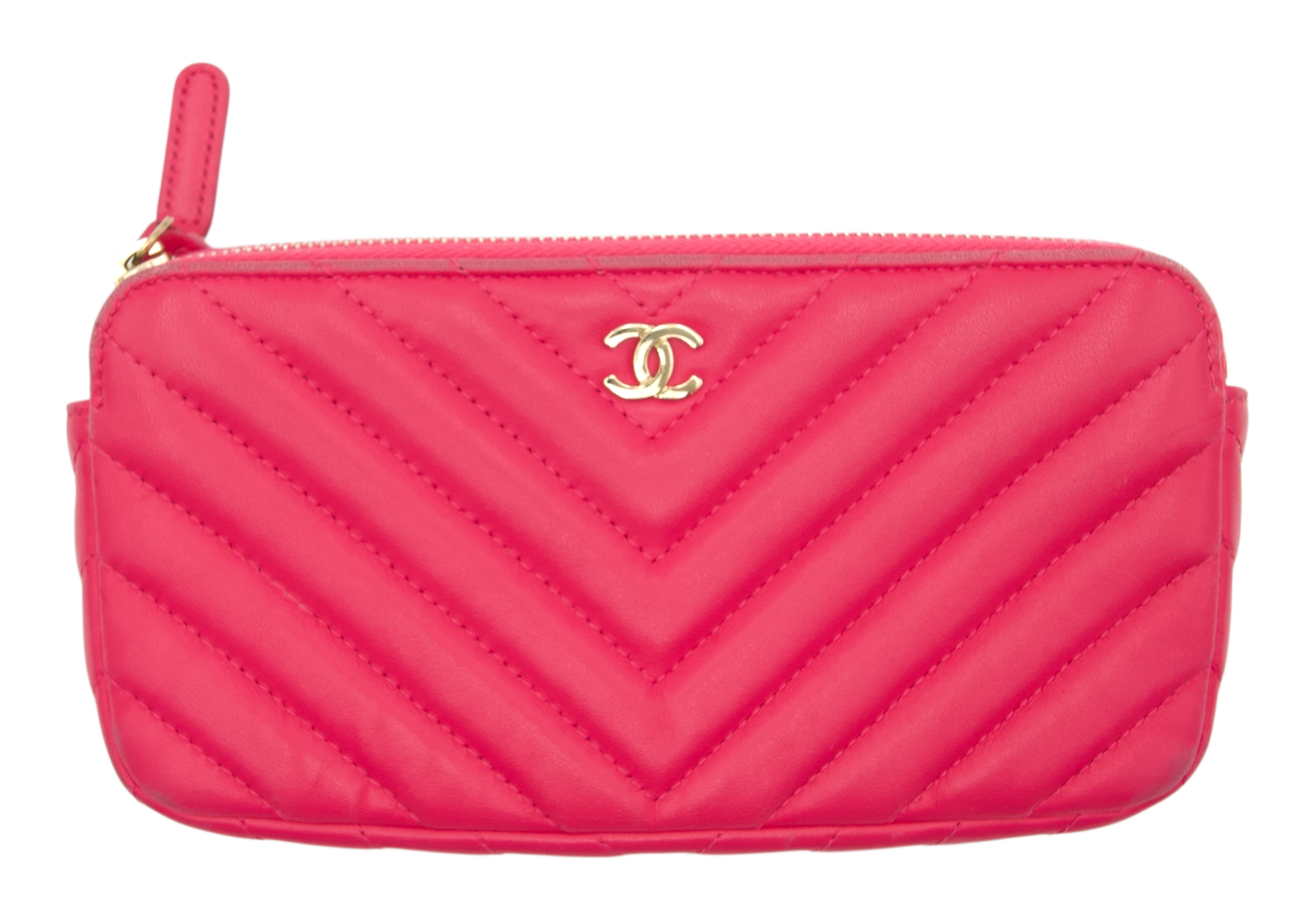 Chanel Chevron Quilted Double Zip Pink