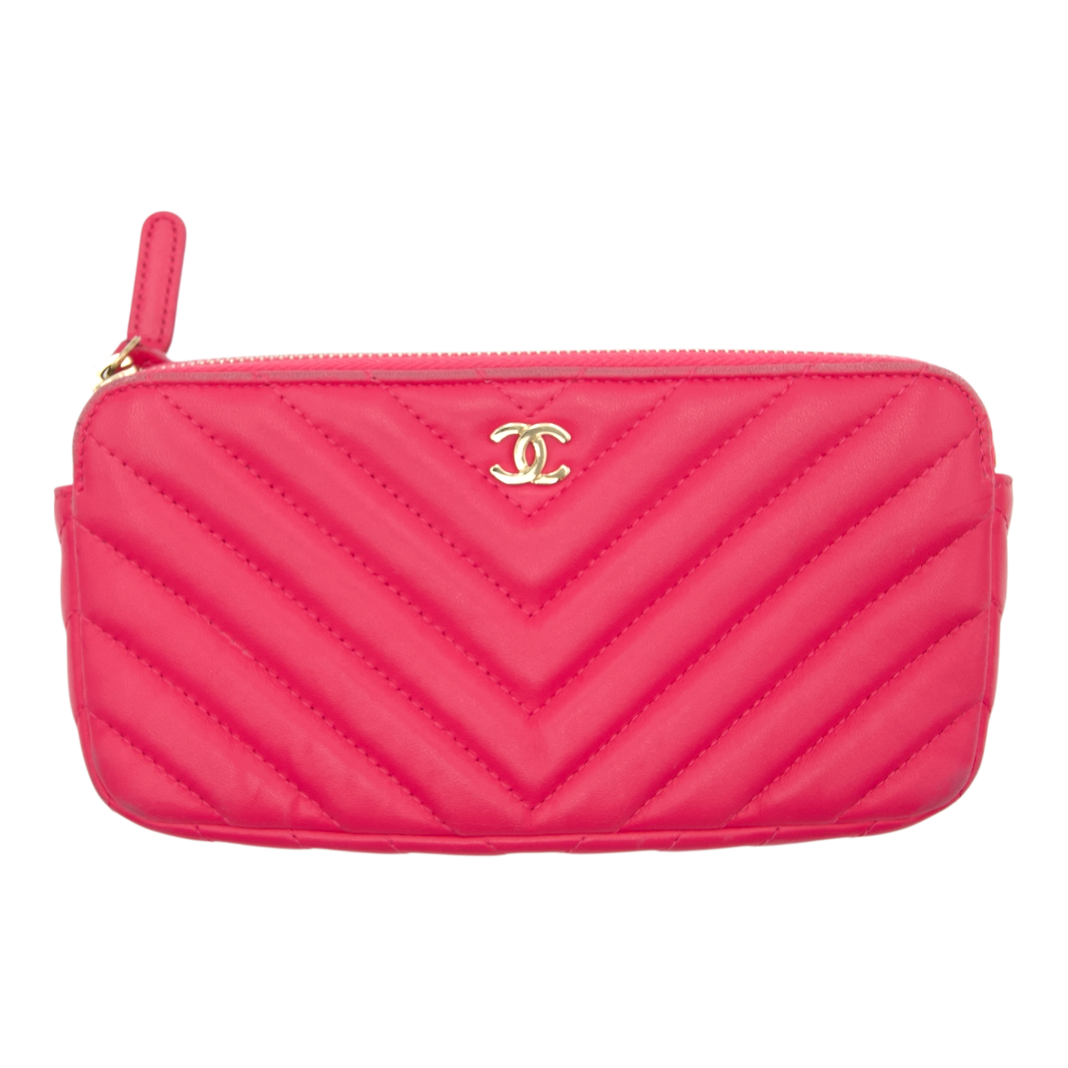 Chanel Chevron Quilted Double Zip Pink