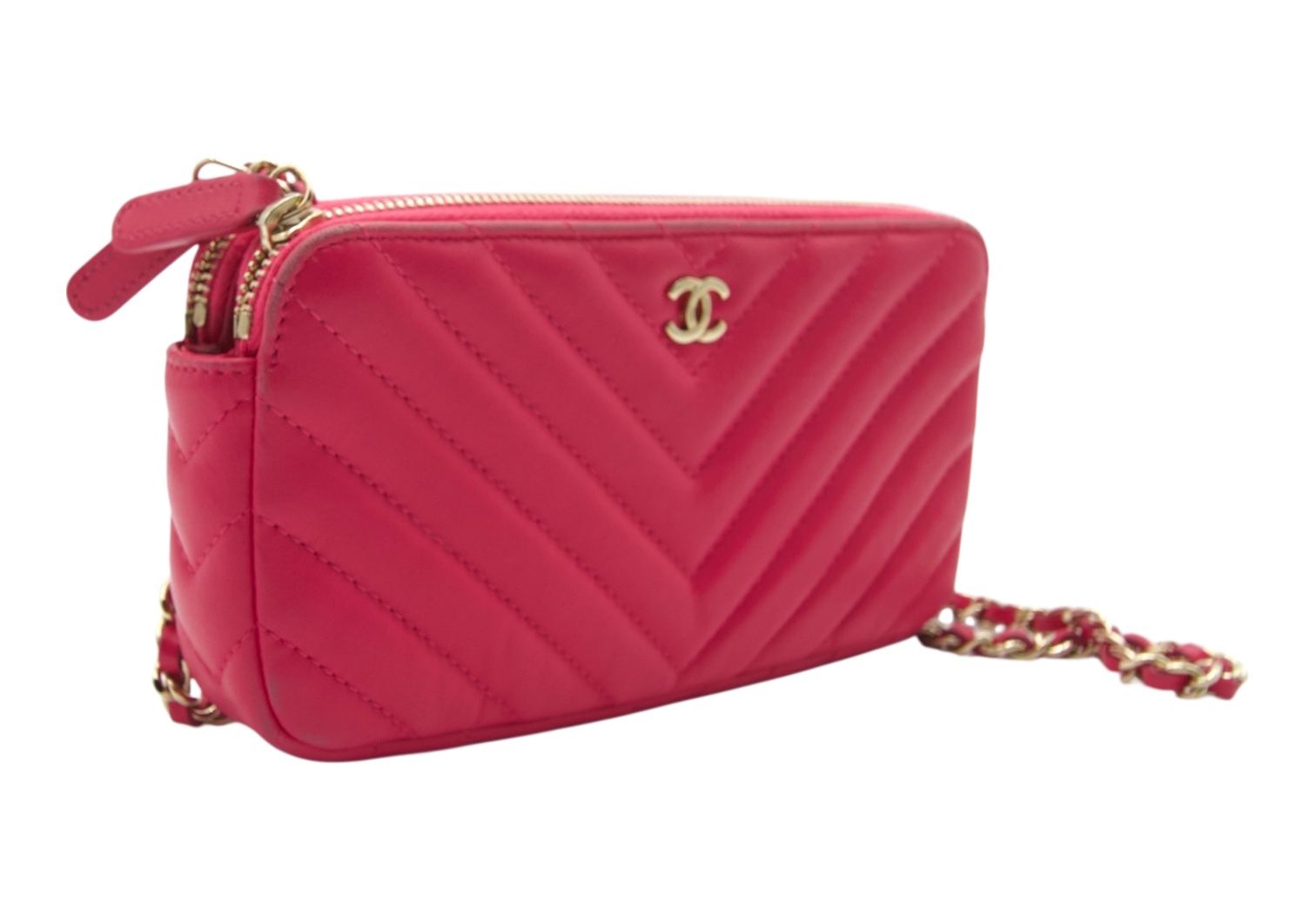 Chanel Chevron Quilted Double Zip Pink