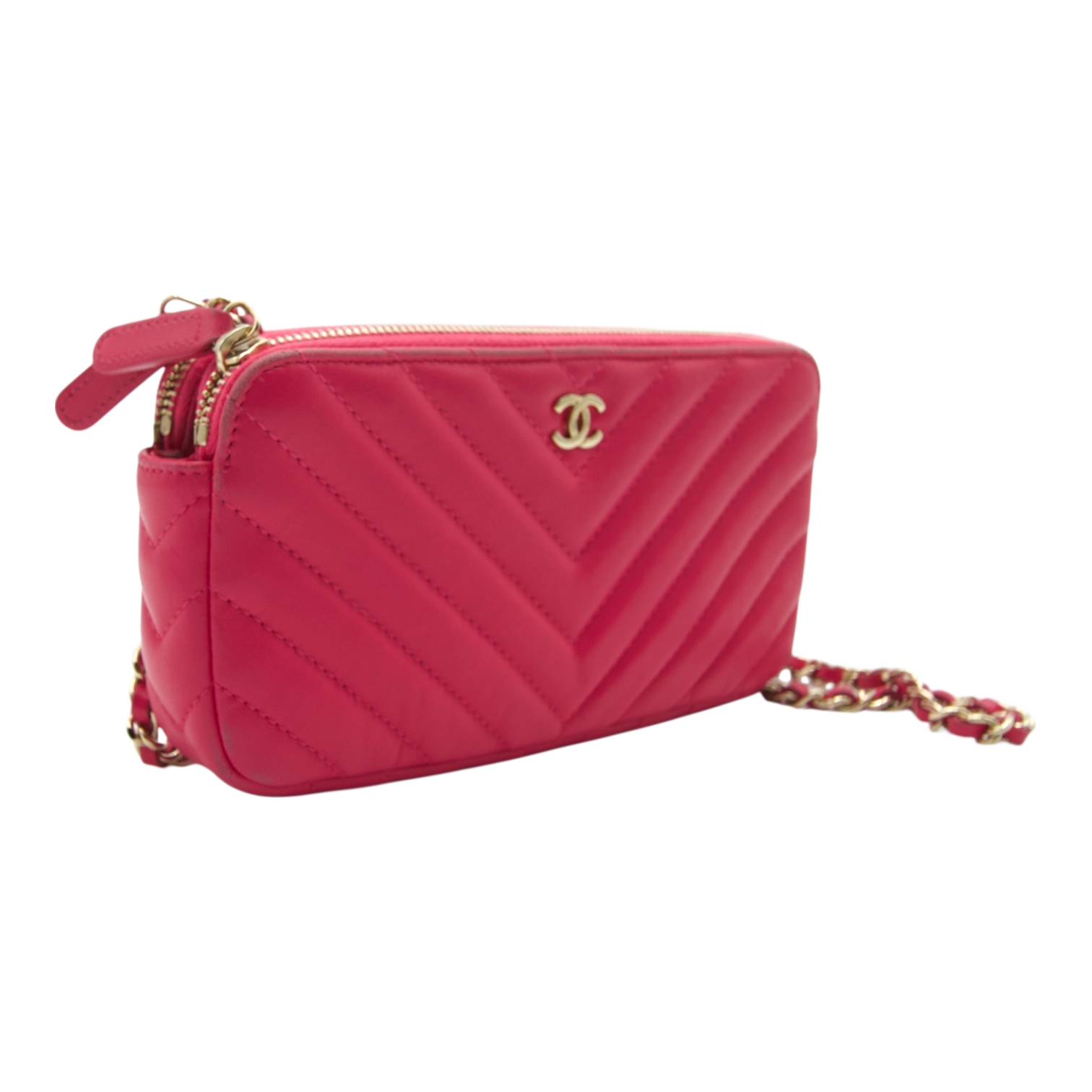Chanel Chevron Quilted Double Zip Pink