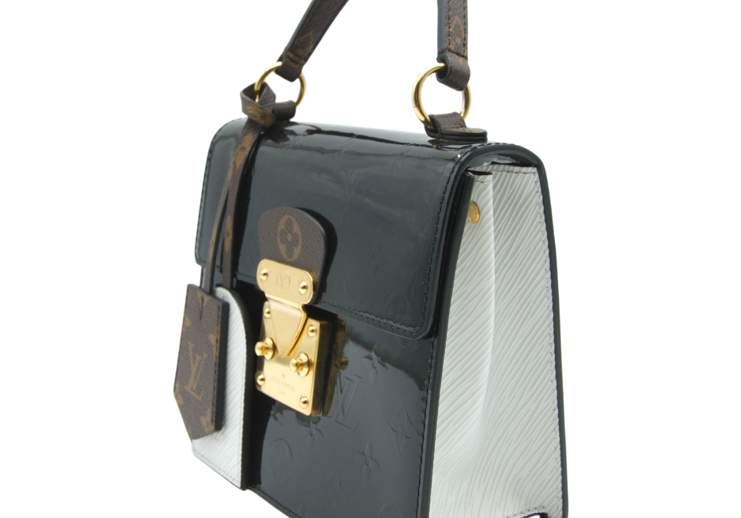 Louis Vuitton Spring Street Top Handle Bag Black Vernis Leather & Monogram Canvas