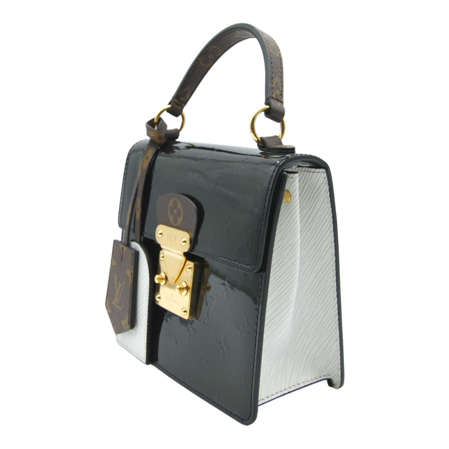 Louis Vuitton Spring Street Top Handle Bag Black Vernis Leather & Monogram Canvas