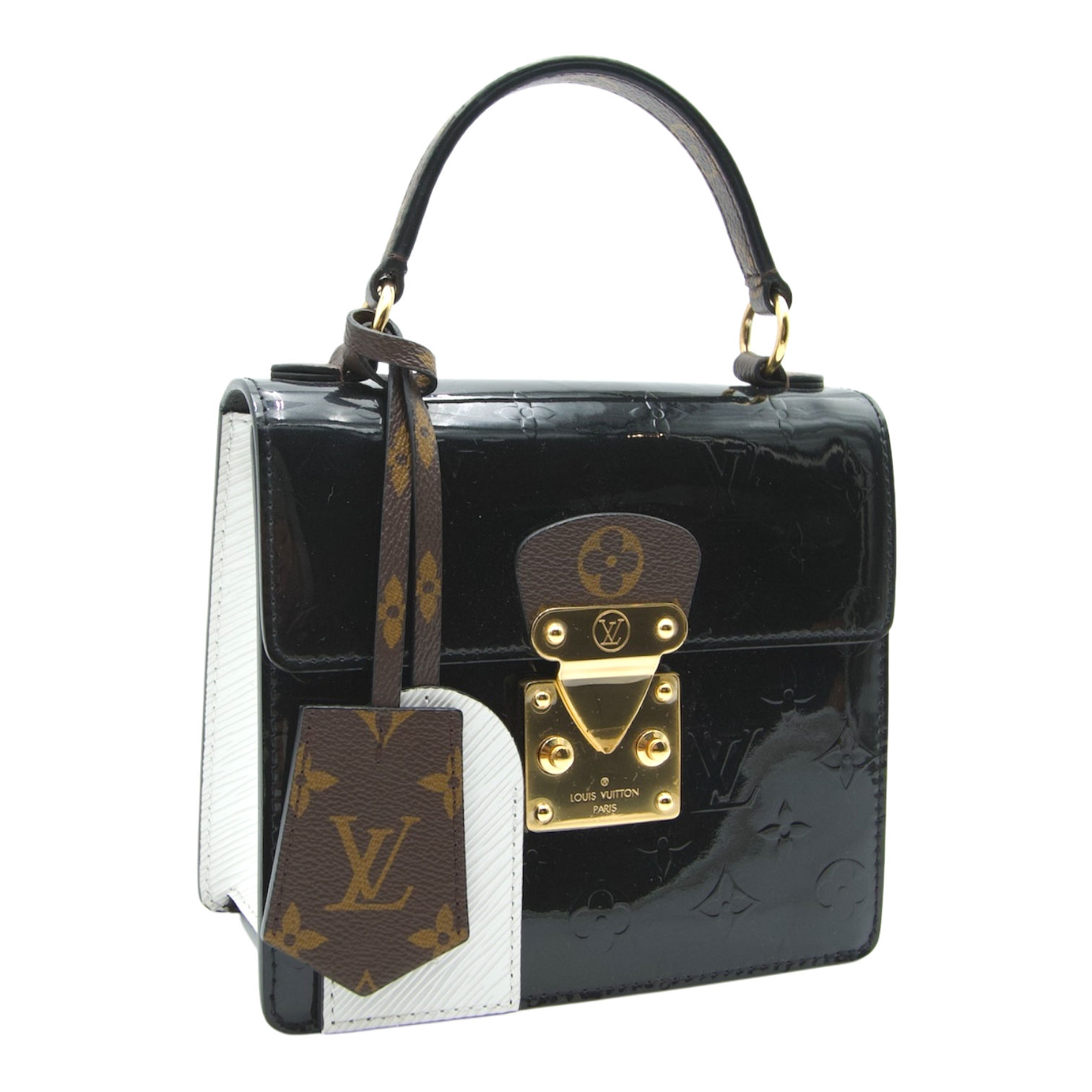 Louis Vuitton Spring Street Top Handle Bag Black Vernis Leather & Monogram Canvas