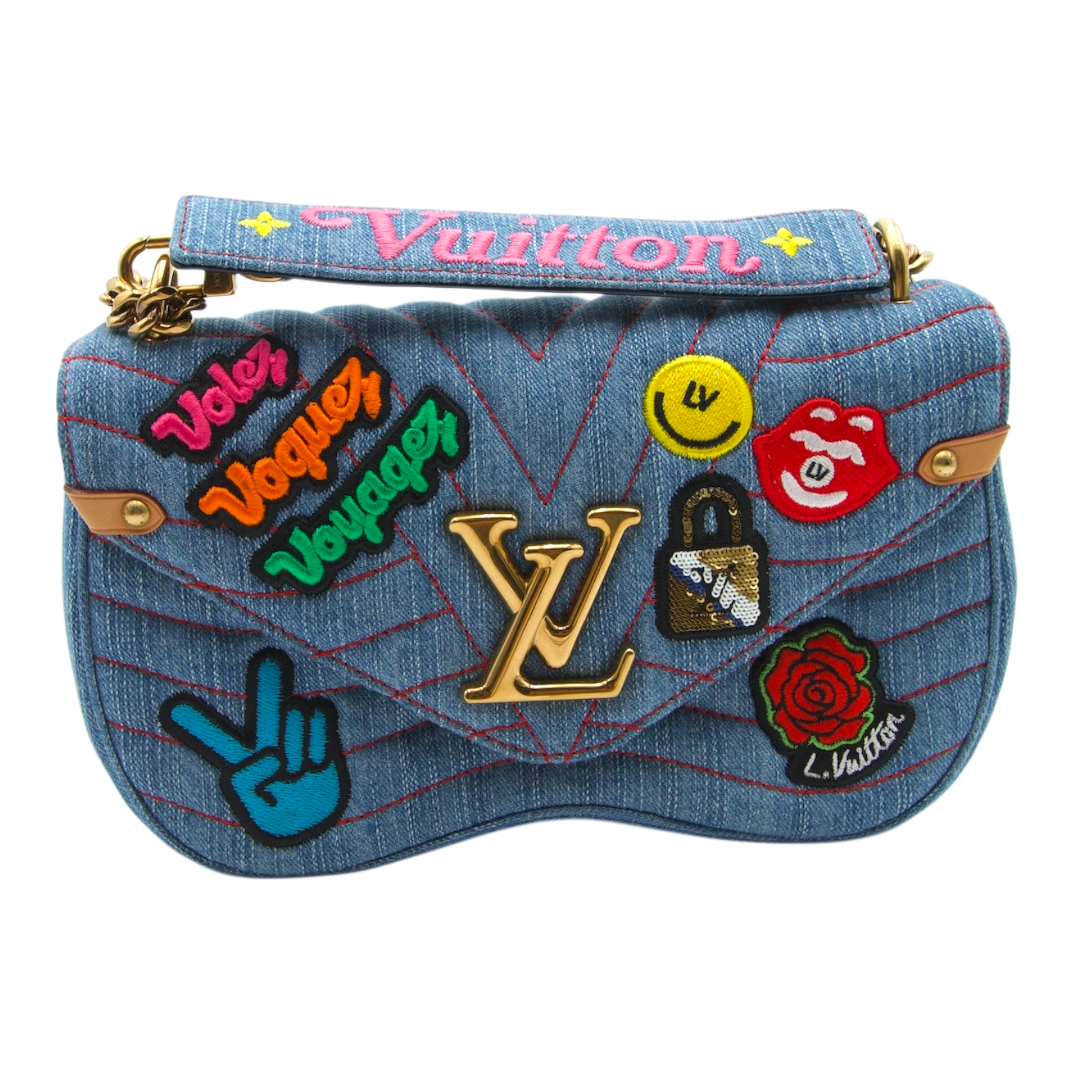 Louis Vuitton New Wave Chain Bag PM Denim Patches