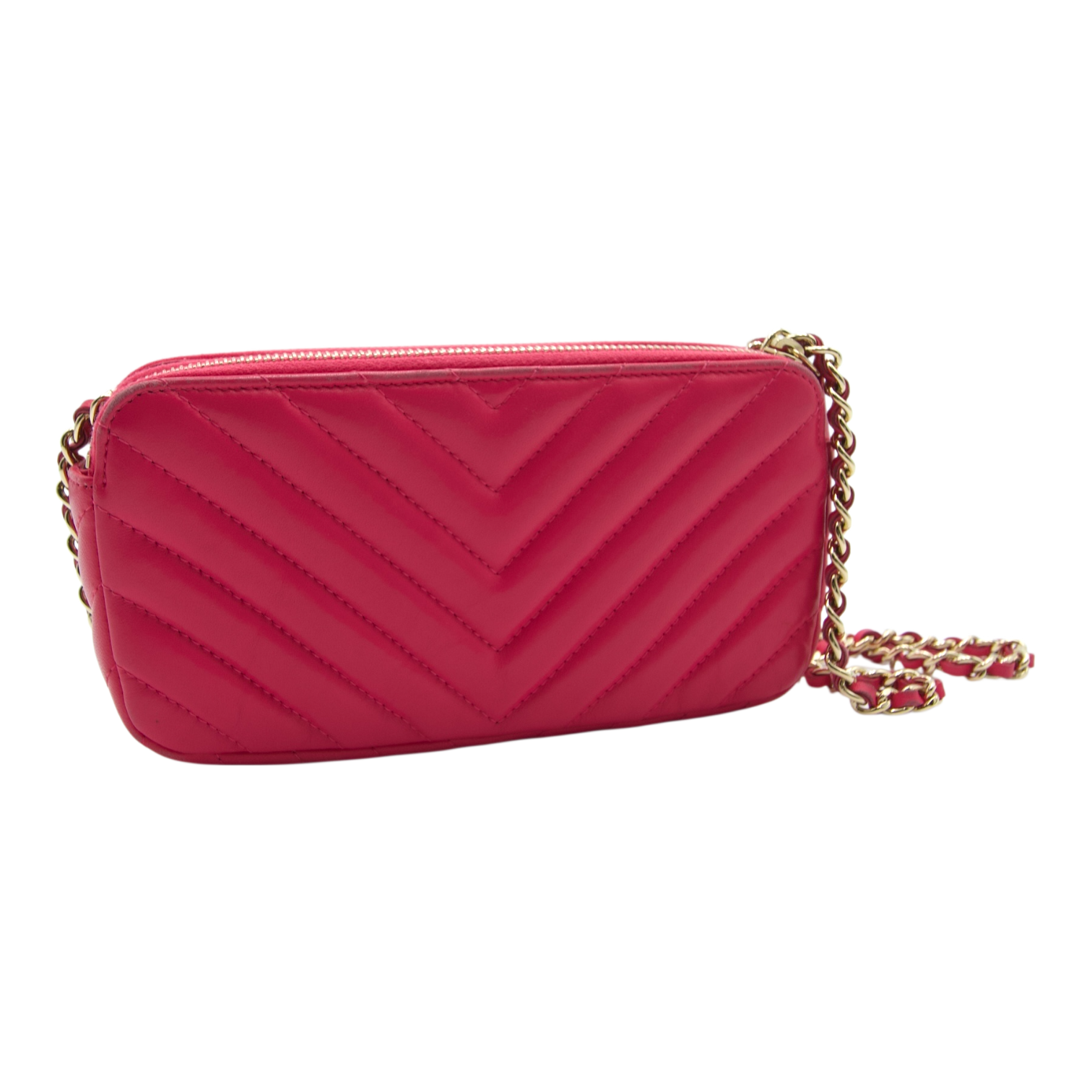 Chanel Chevron Quilted Double Zip Pink