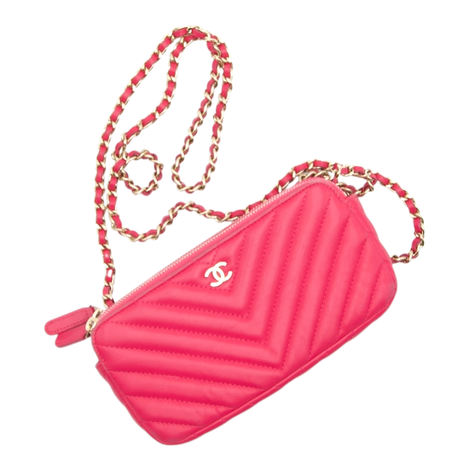 Chanel Chevron Quilted Double Zip Pink
