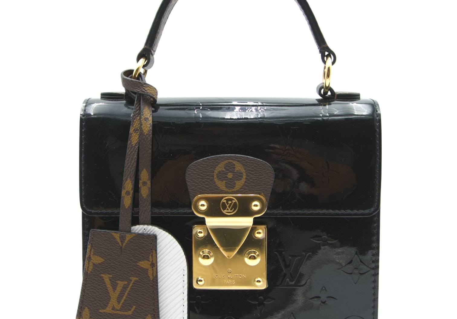 Louis Vuitton Spring Street Top Handle Bag Black Vernis Leather & Monogram Canvas