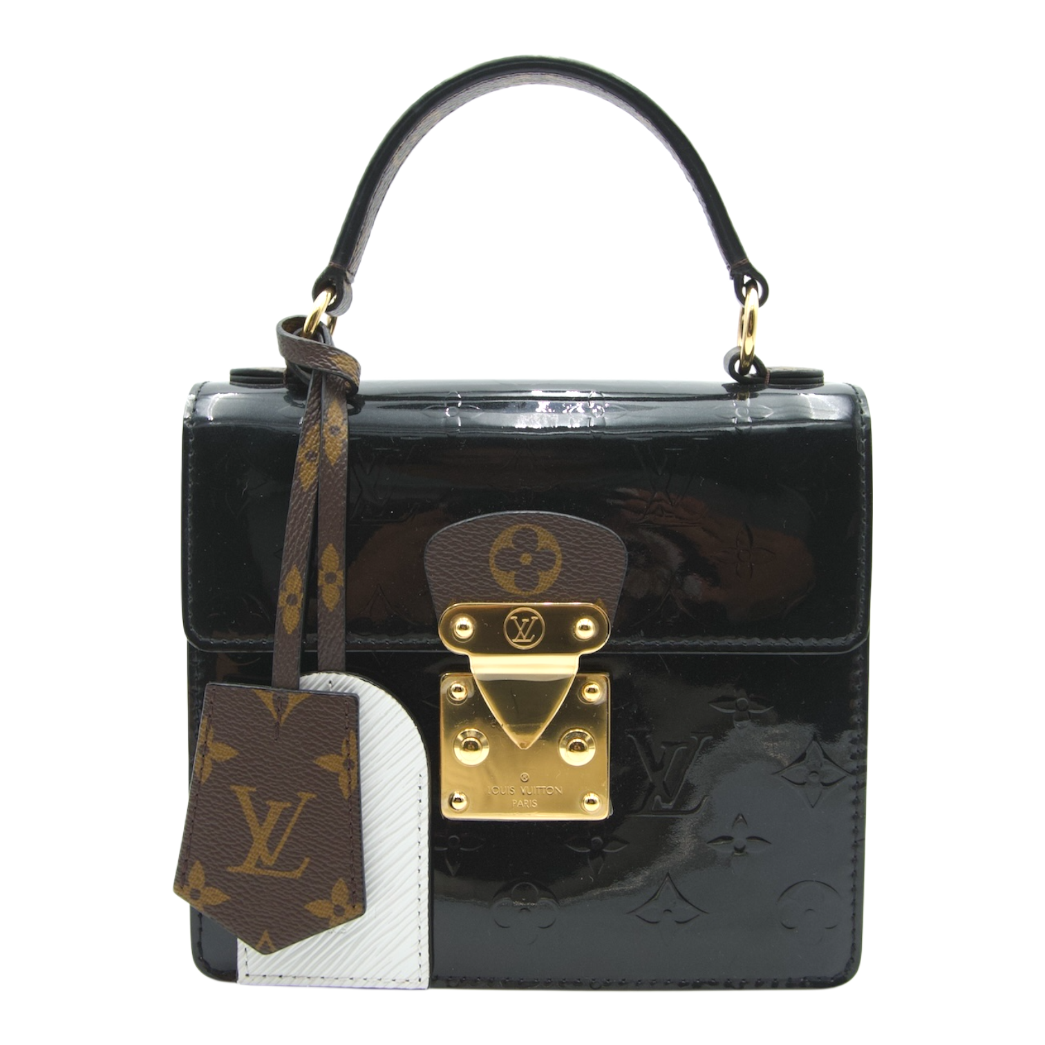 Louis Vuitton Spring Street Top Handle Bag Black Vernis Leather & Monogram Canvas