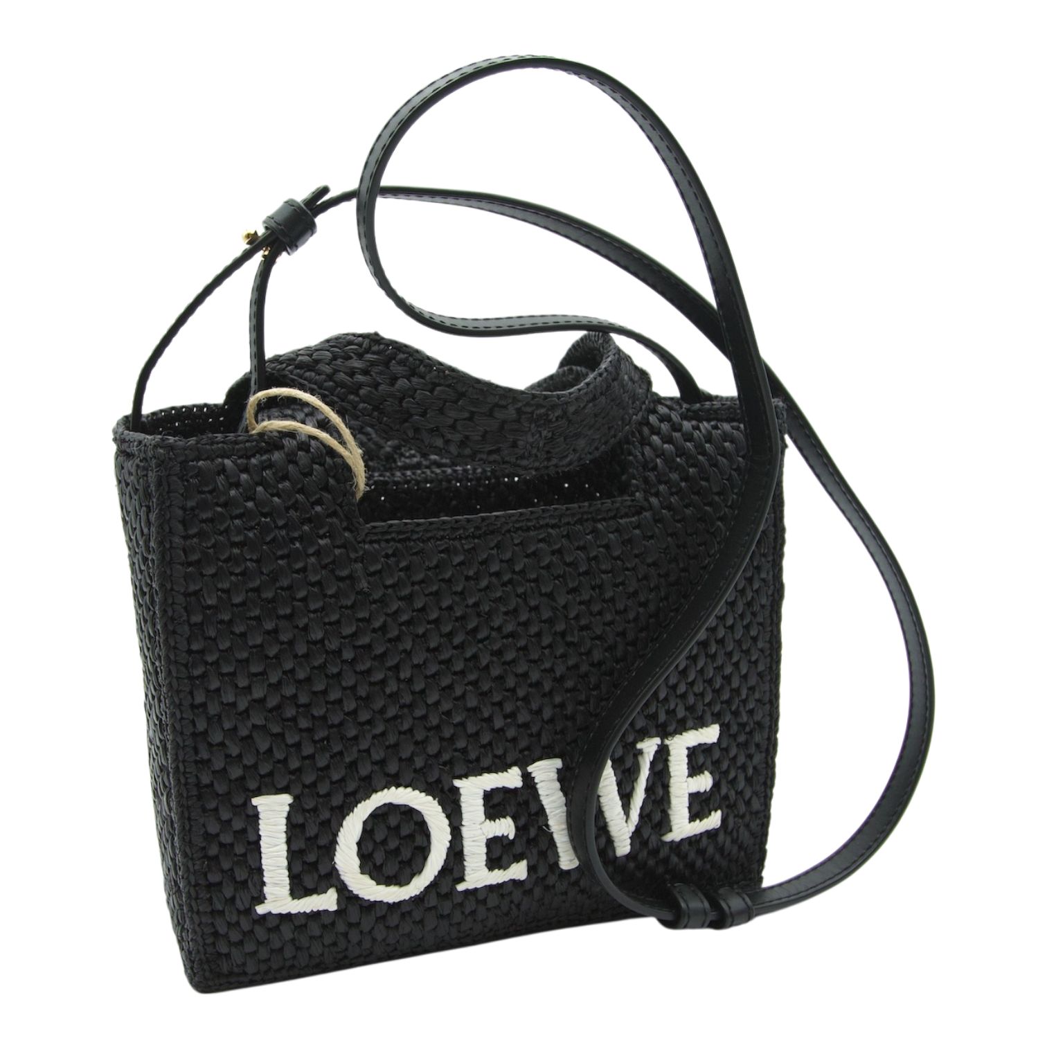 Loewe Font Tote Small Black Raffia