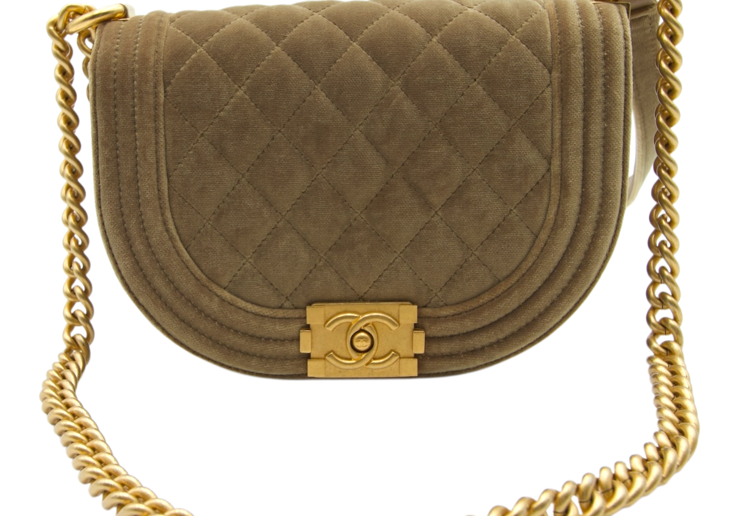 Chanel Boy Saddle Bag Beige Suede
