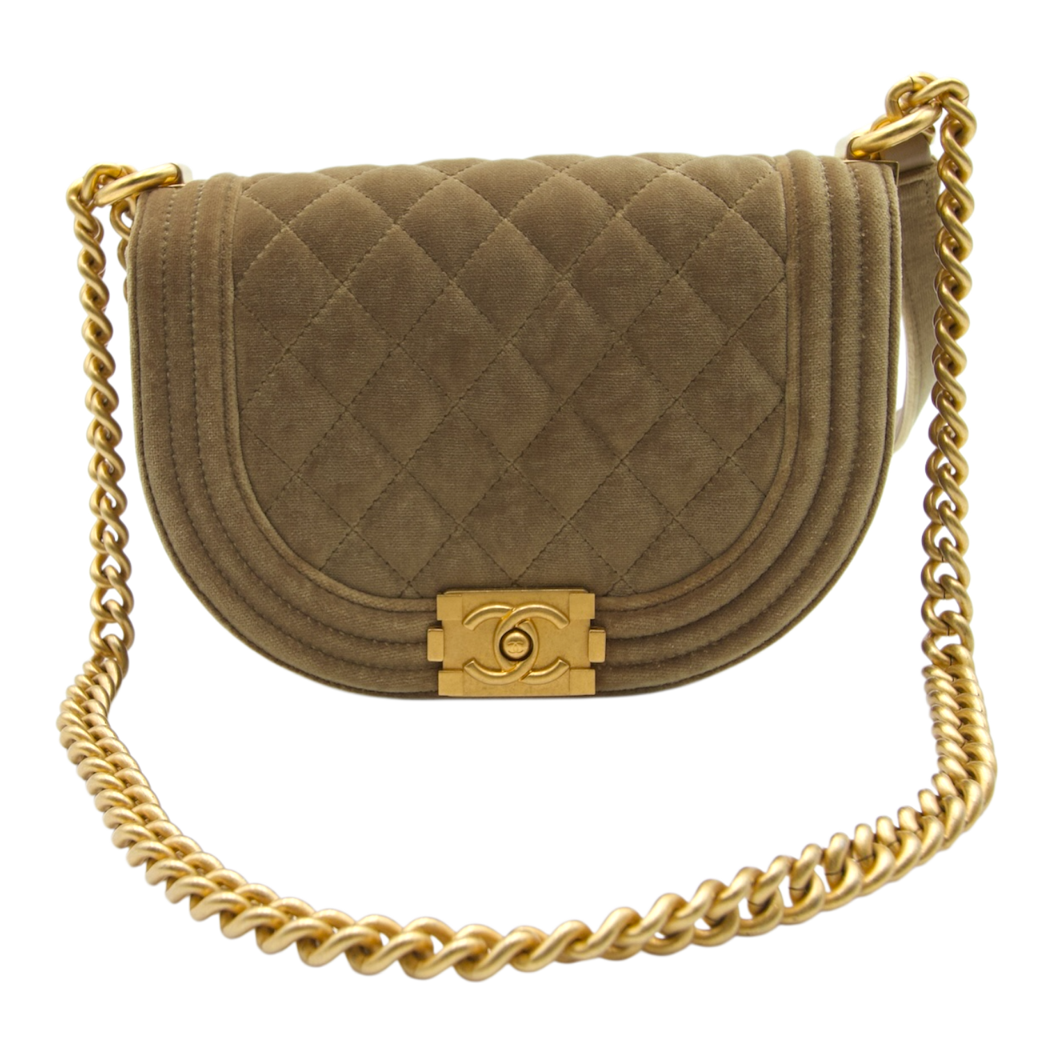 Chanel Boy Saddle Bag Beige Suede