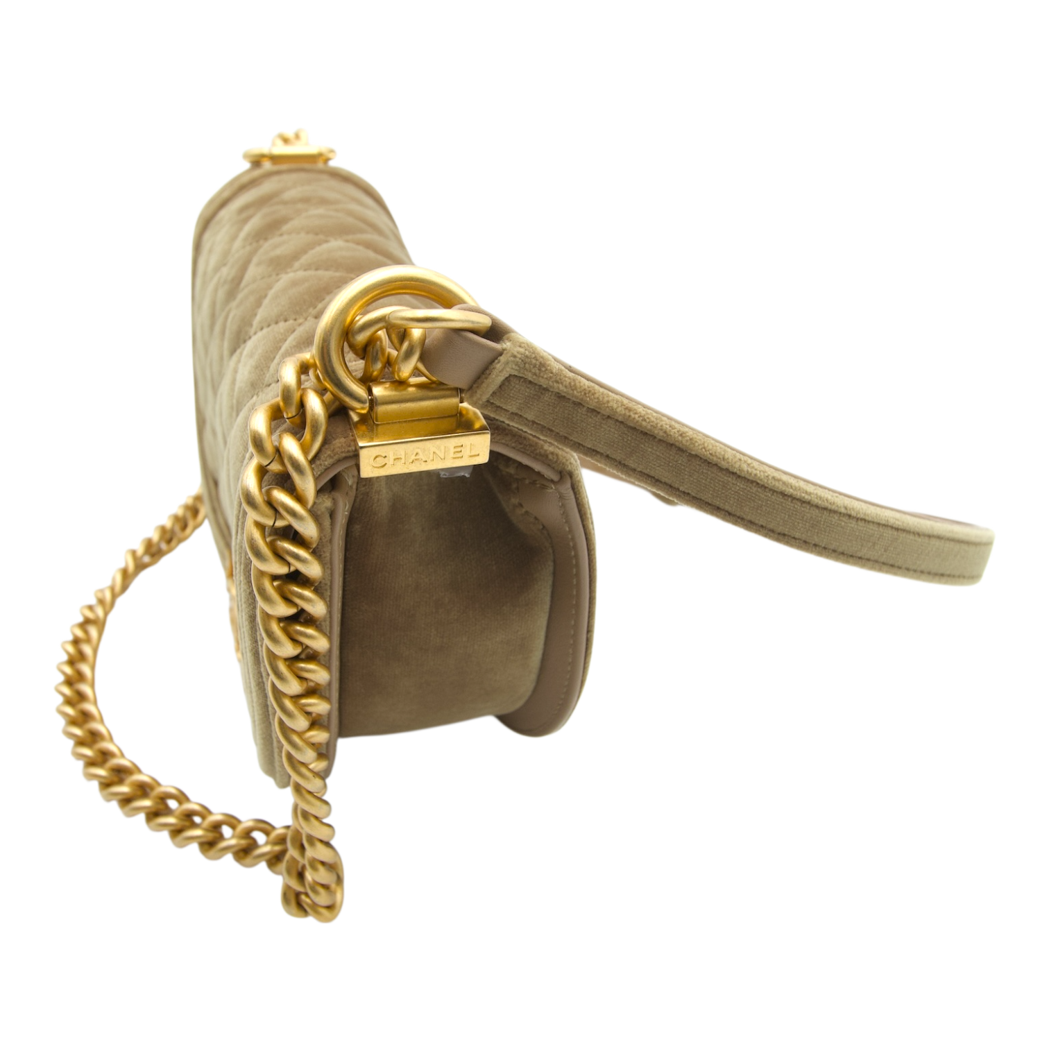 Chanel Boy Saddle Bag Beige Suede