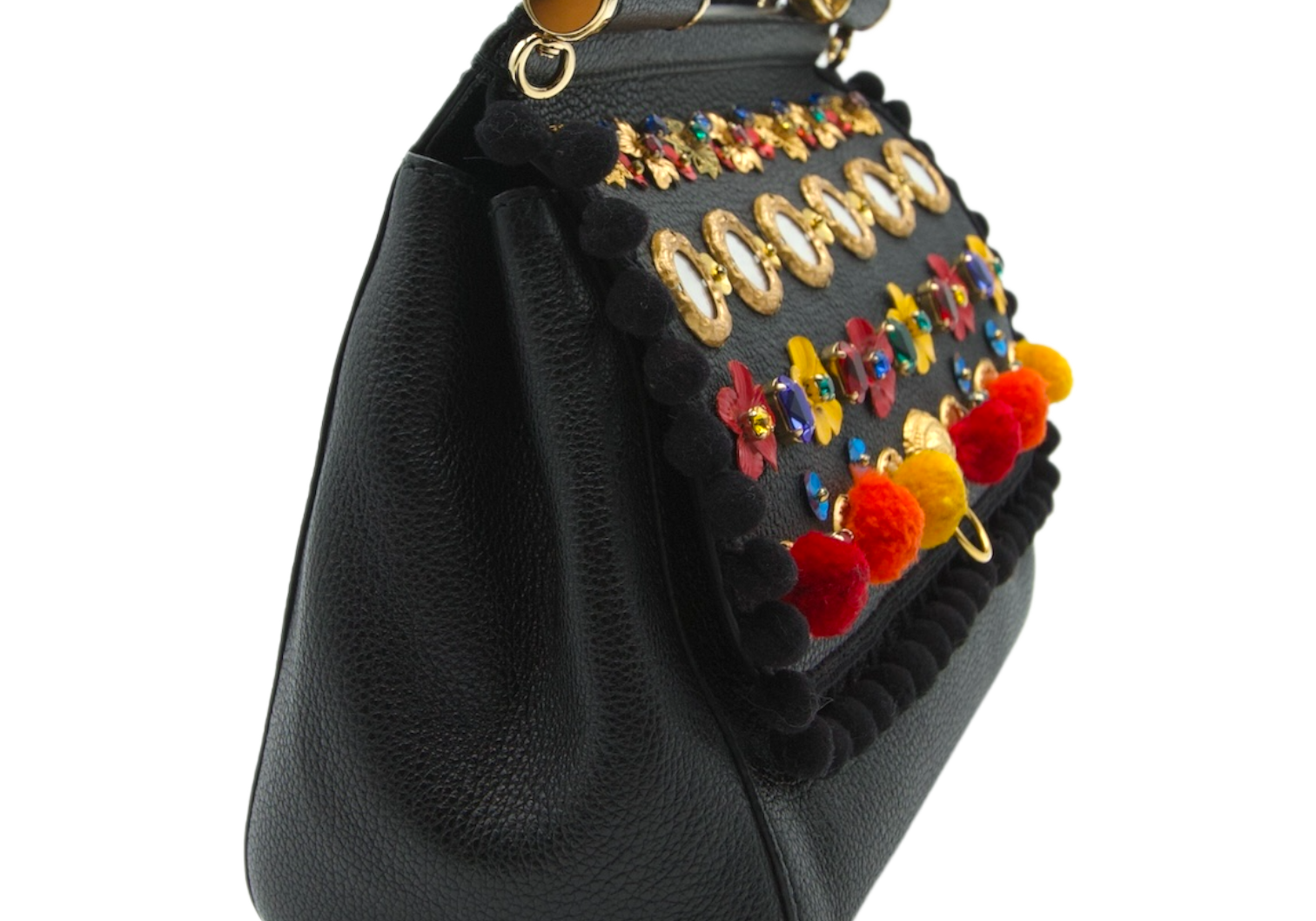 Dolce & Gabbana Sicily Top Handle Bag Black Grained Leather