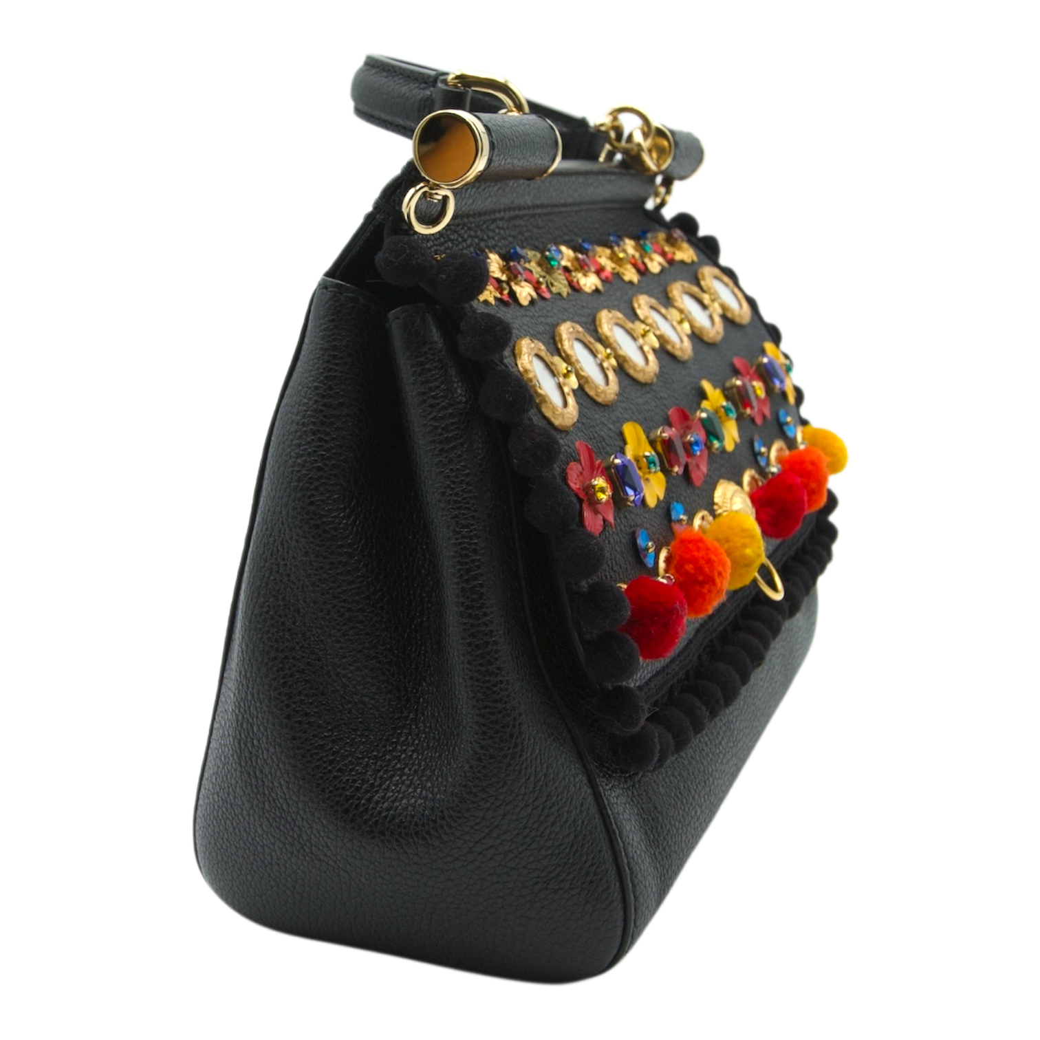 Dolce & Gabbana Sicily Top Handle Bag Black Grained Leather
