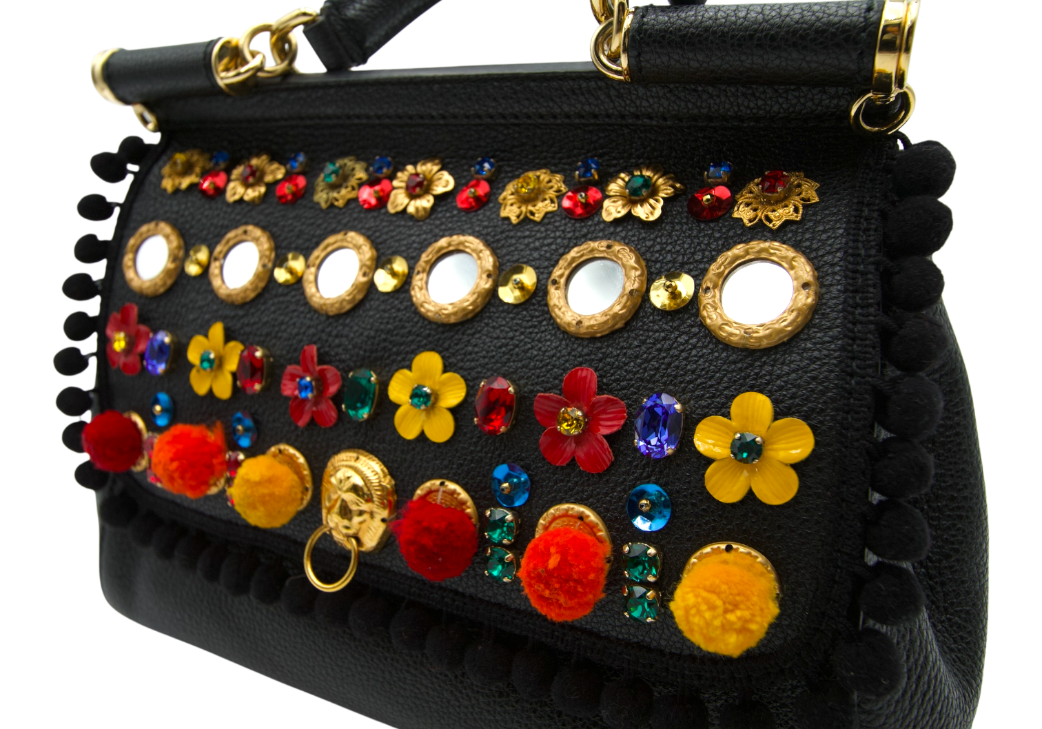 Dolce & Gabbana Sicily Top Handle Bag Black Grained Leather