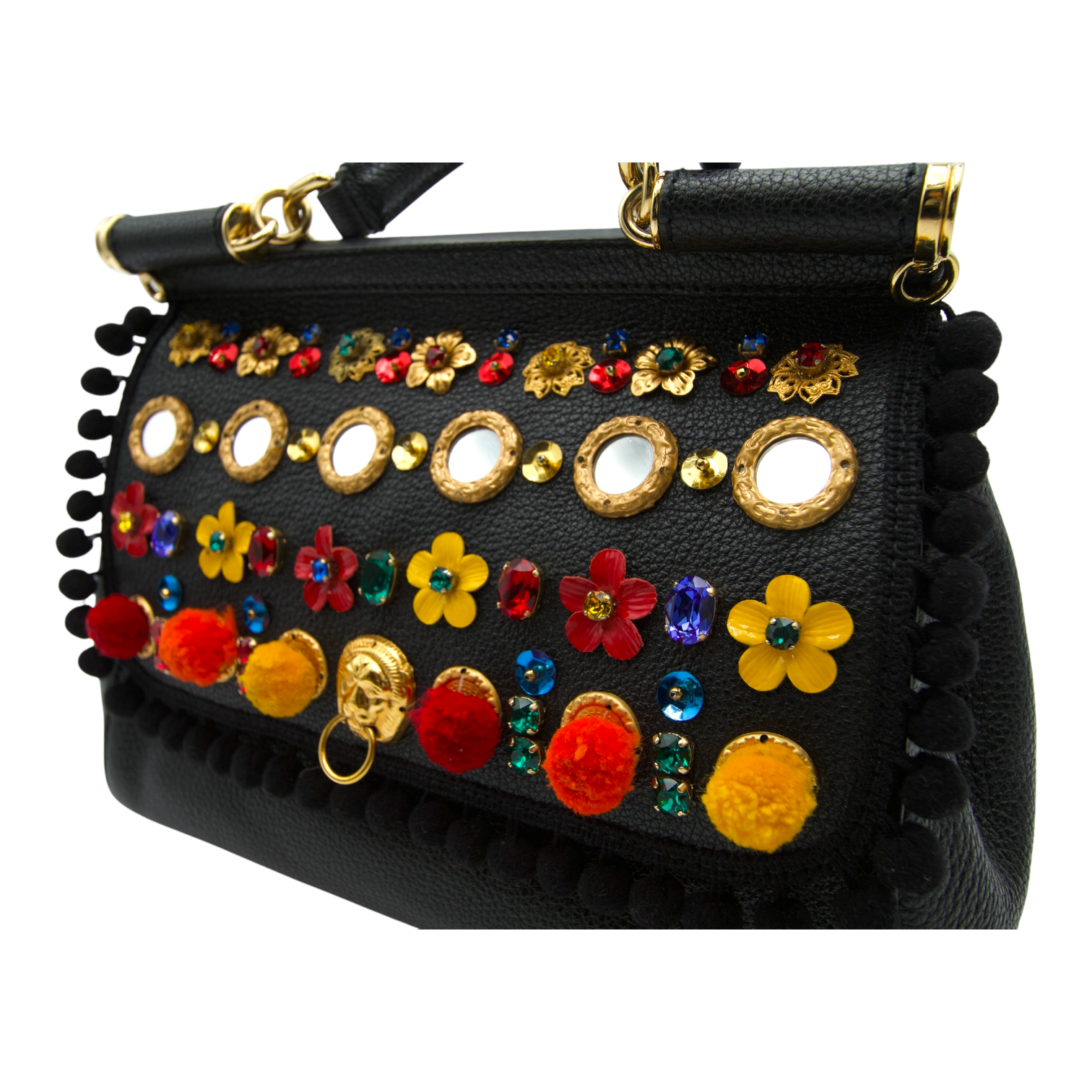 Dolce & Gabbana Sicily Top Handle Bag Black Grained Leather