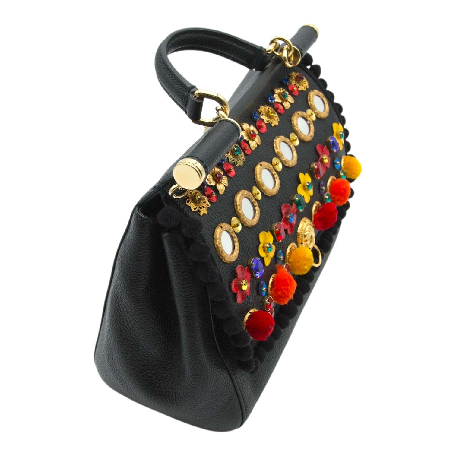 Dolce & Gabbana Sicily Top Handle Bag Black Grained Leather