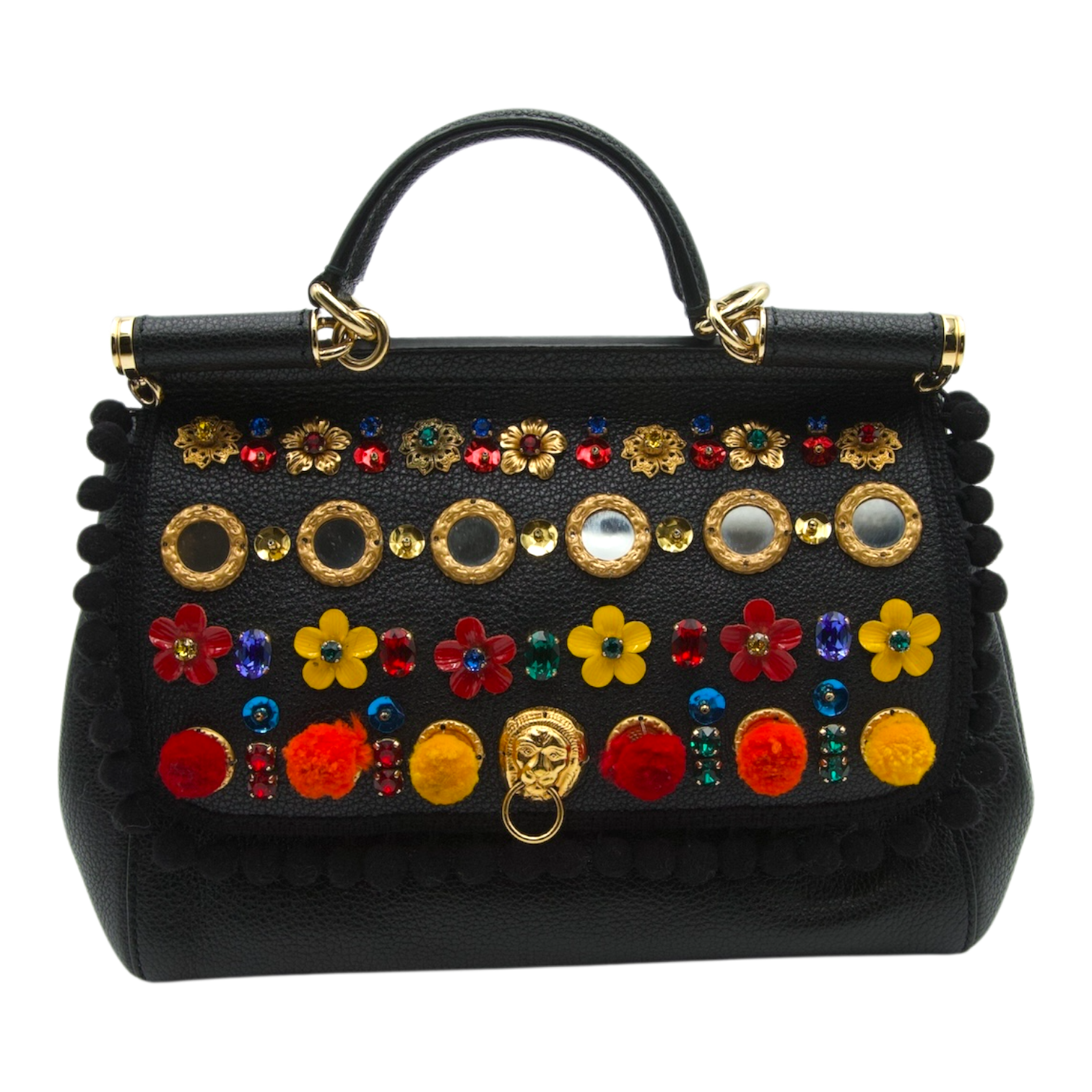 Dolce & Gabbana Sicily Top Handle Bag Black Grained Leather