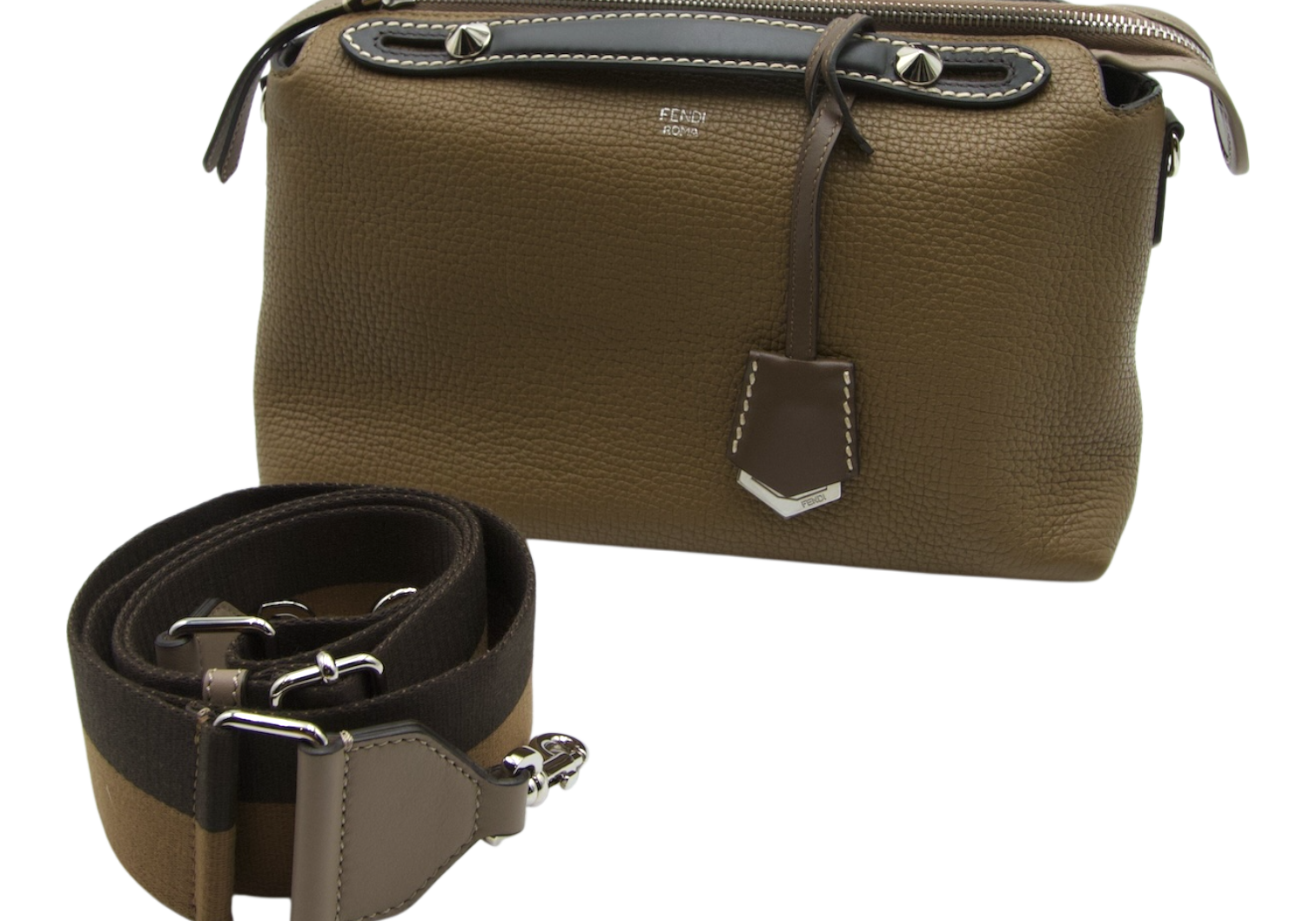 Fendi By The Way Boston Bag Olive Green and Brown