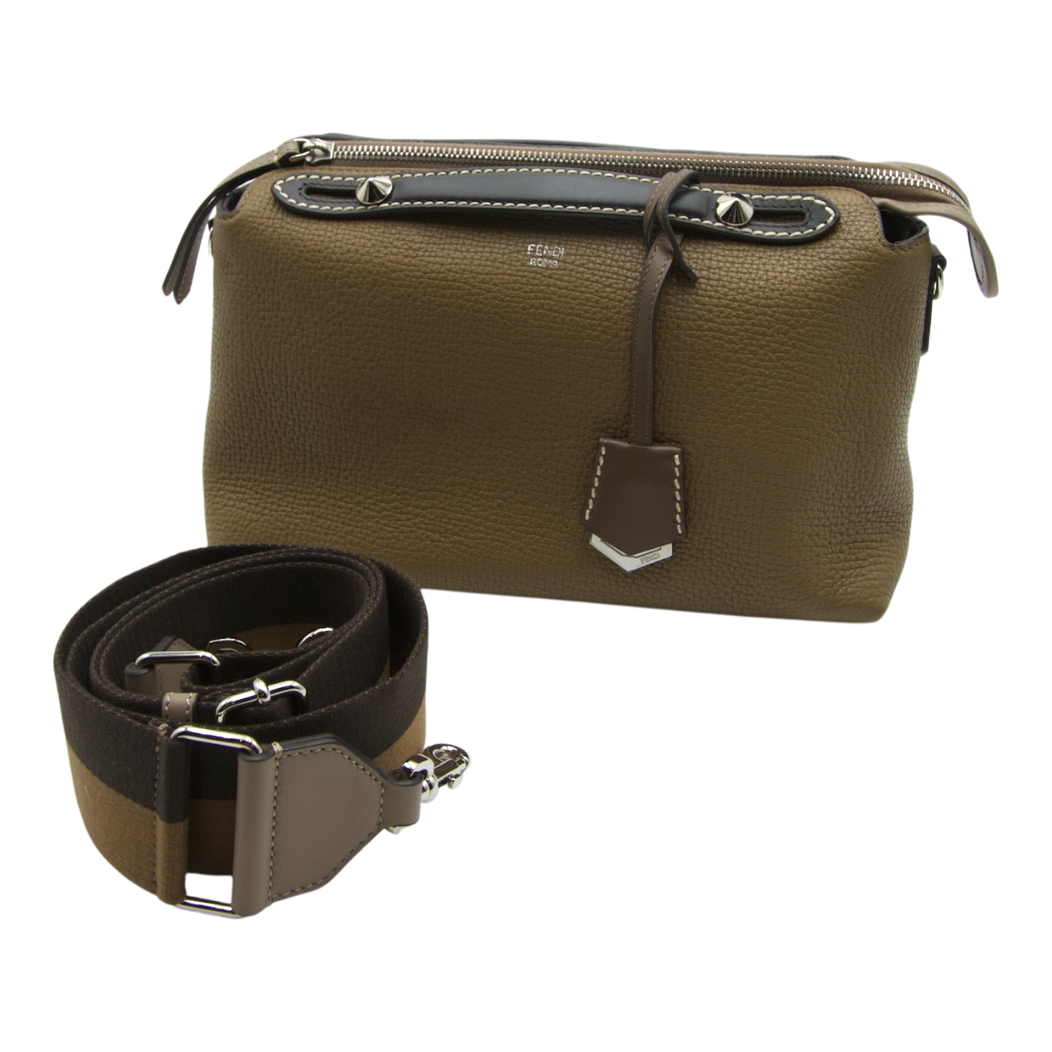 Fendi By The Way Boston Bag Olive Green and Brown