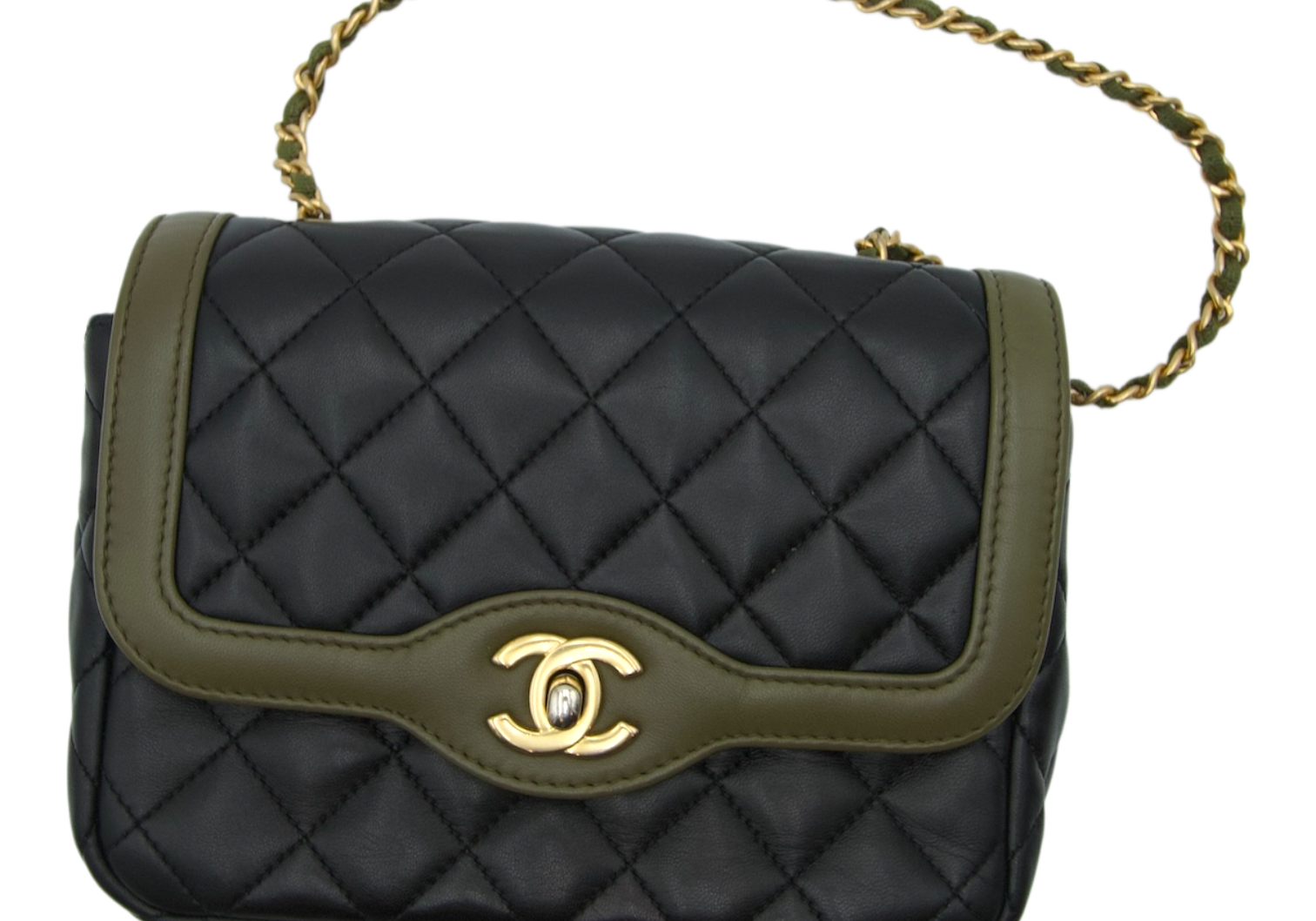 Chanel Two Tone Crossbody Black Green Mini