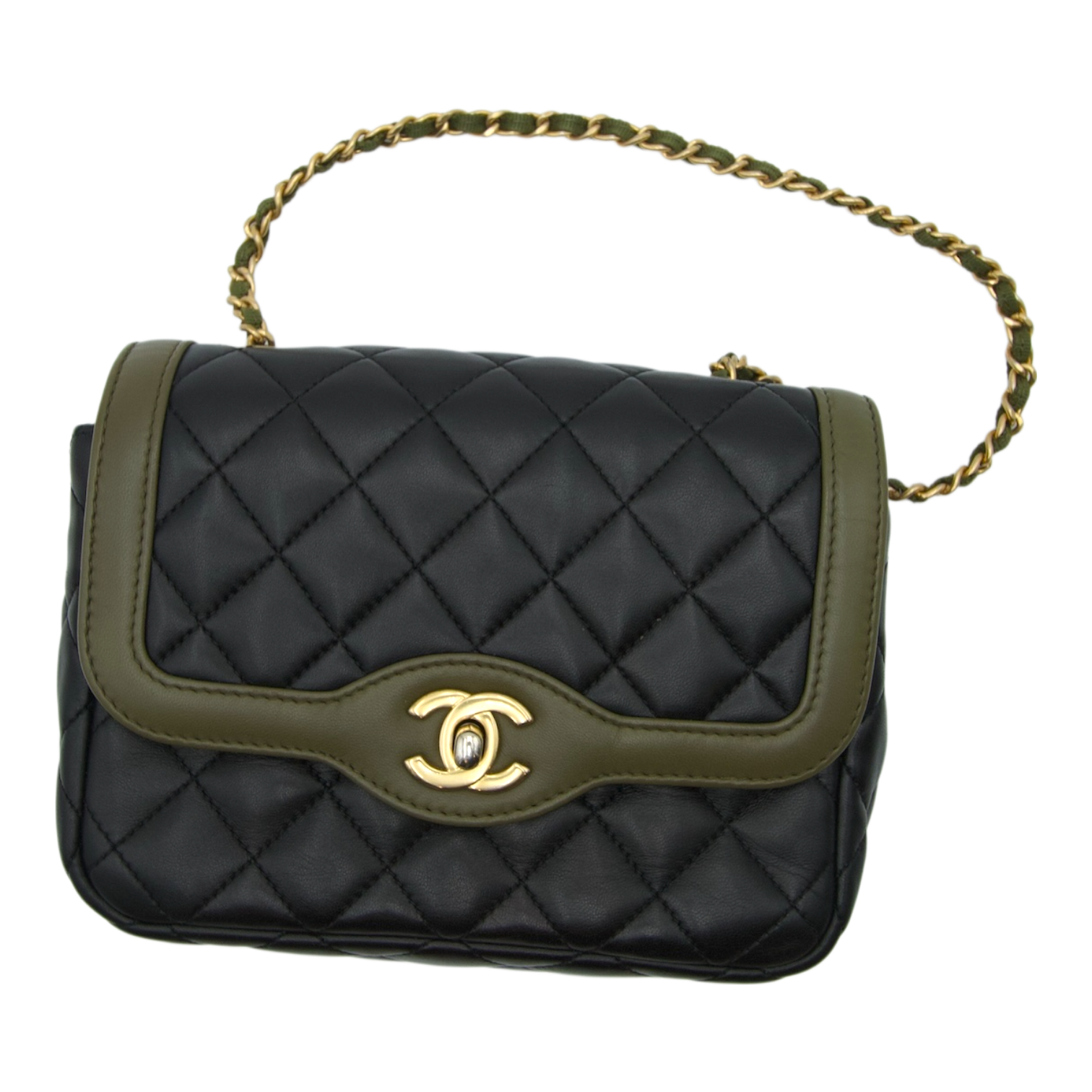 Chanel Two Tone Crossbody Black Green Mini