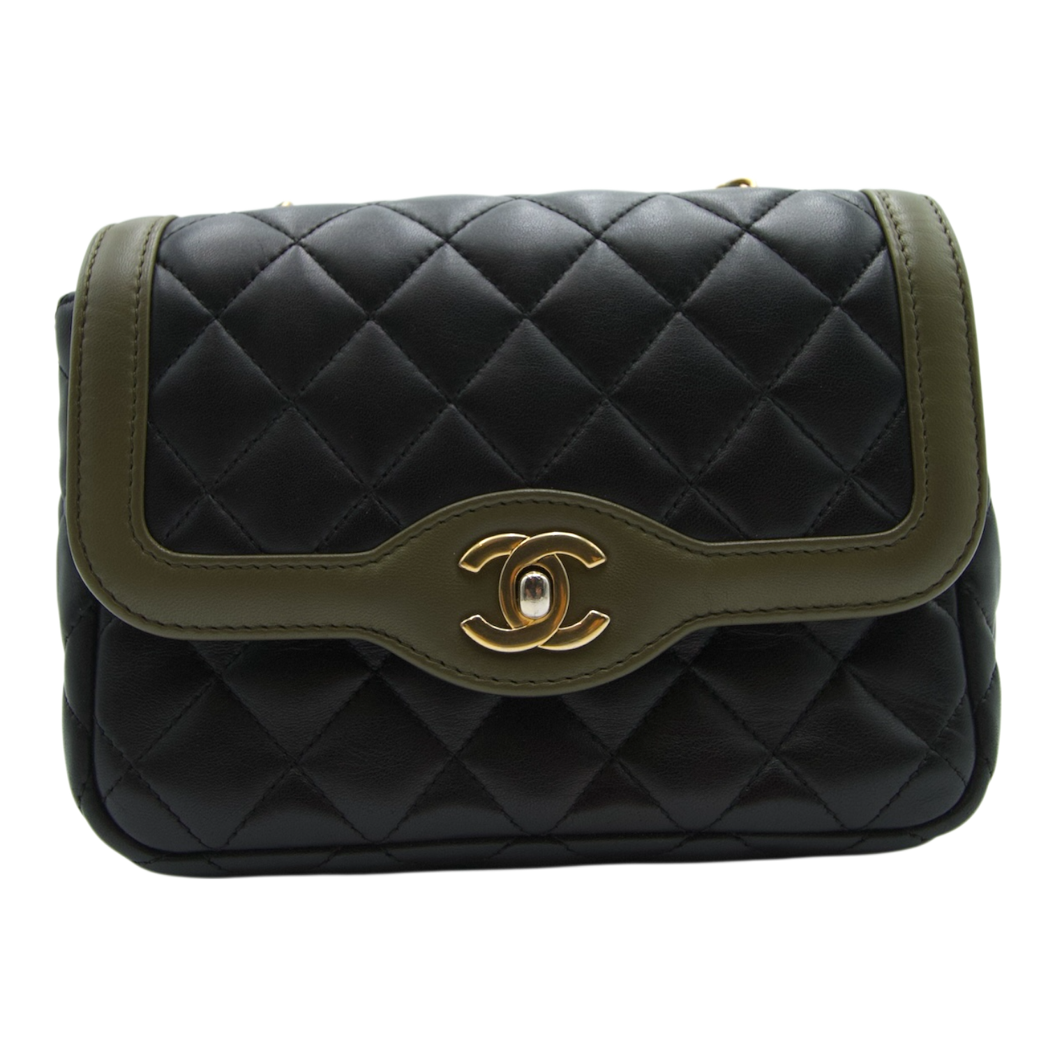 Chanel Two Tone Crossbody Black Green Mini