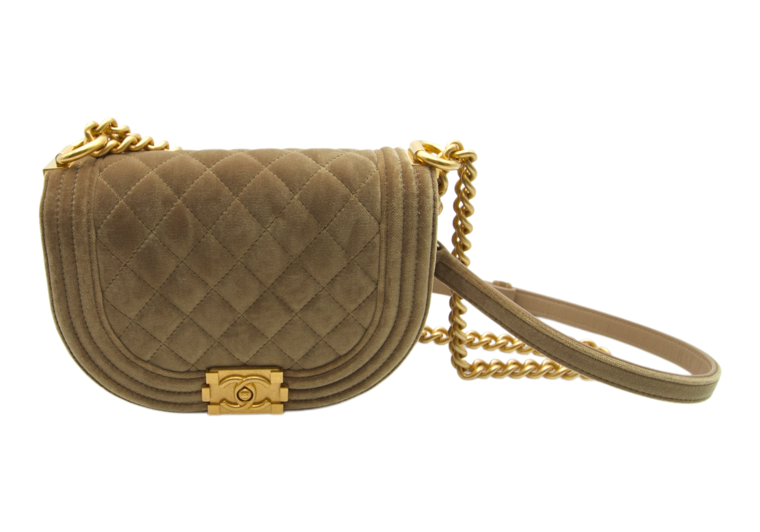 Chanel Boy Saddle Bag Beige Suede
