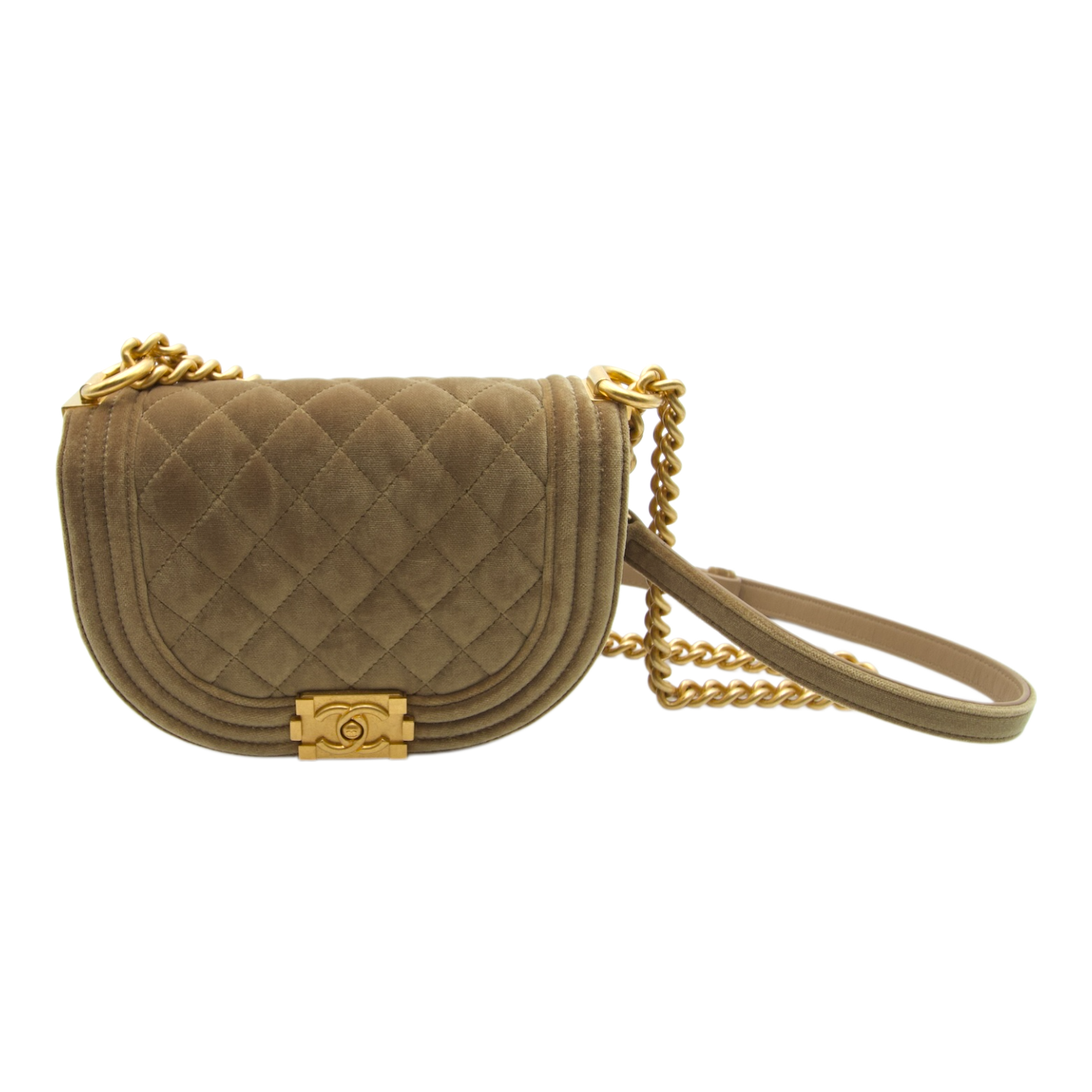 Chanel Boy Saddle Bag Beige Suede