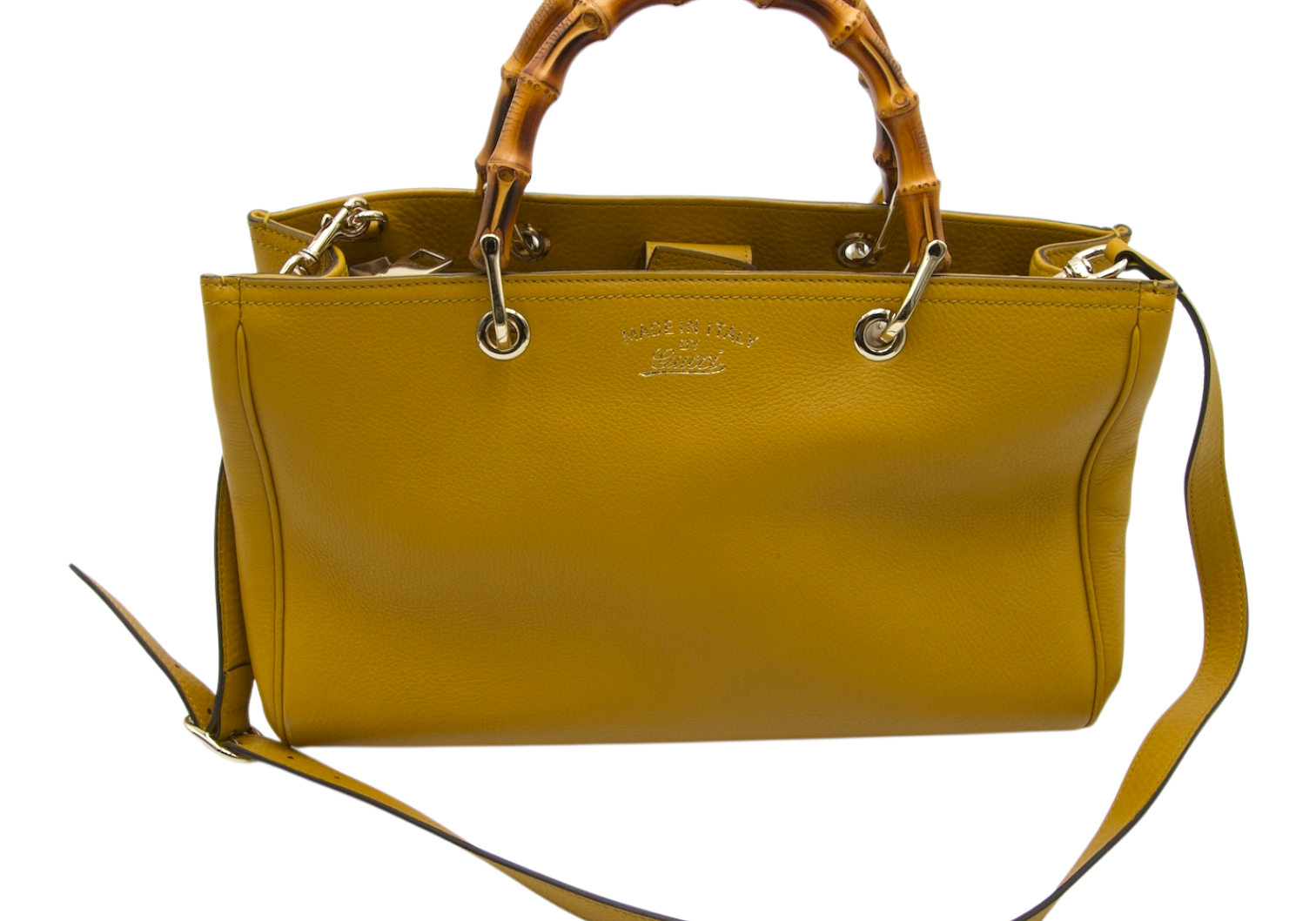 Gucci GG Bamboo Handle Leather Bag Mustard