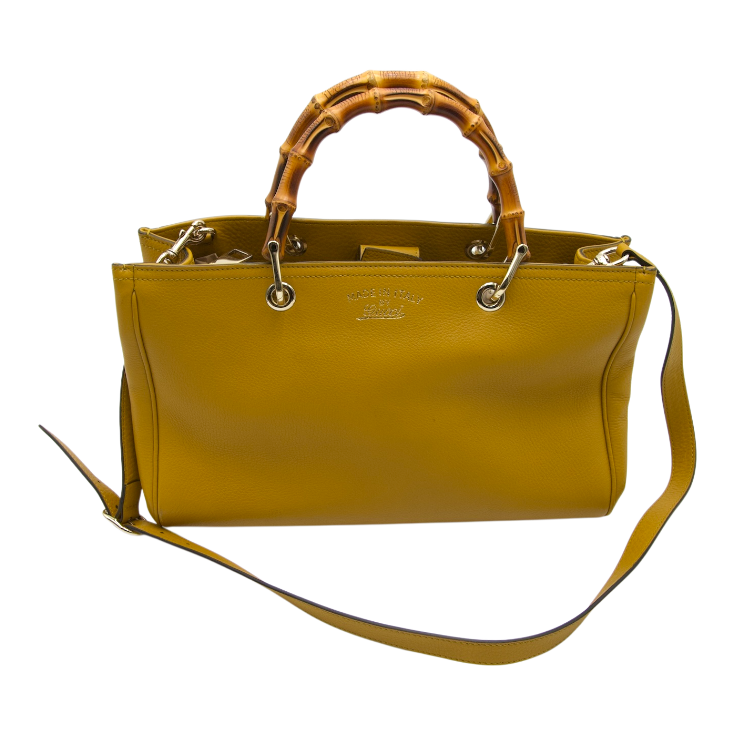 Gucci GG Bamboo Handle Leather Bag Mustard