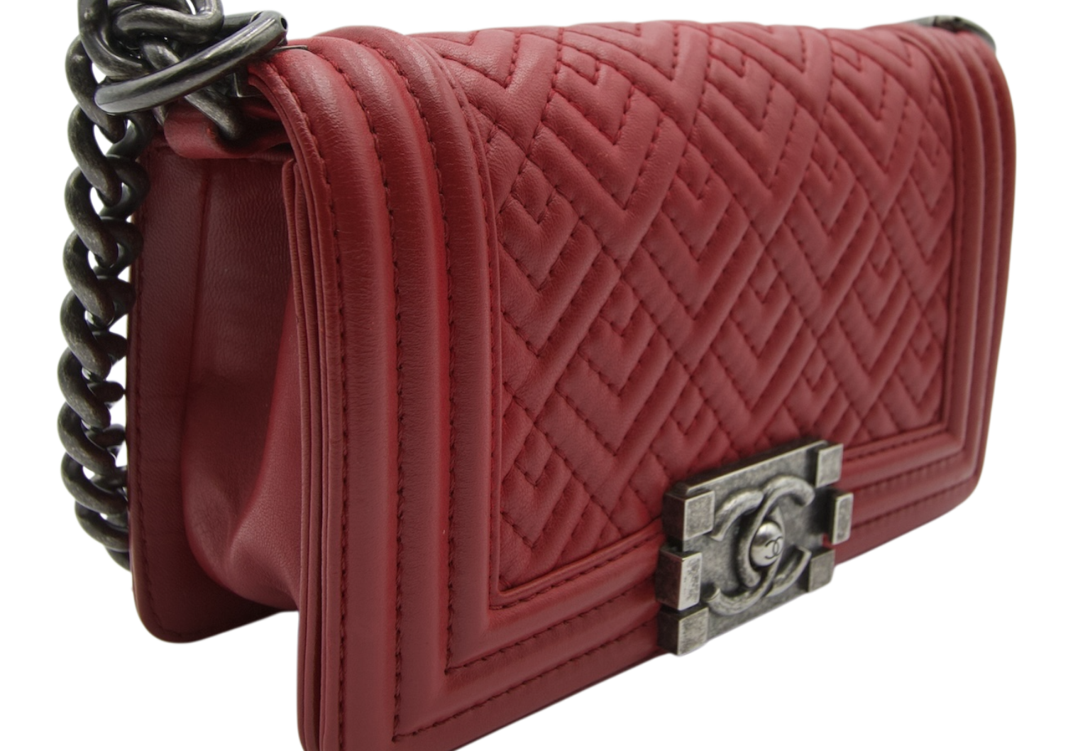 Chanel Lambskin Le Boy Chain Shoulderbag, Red