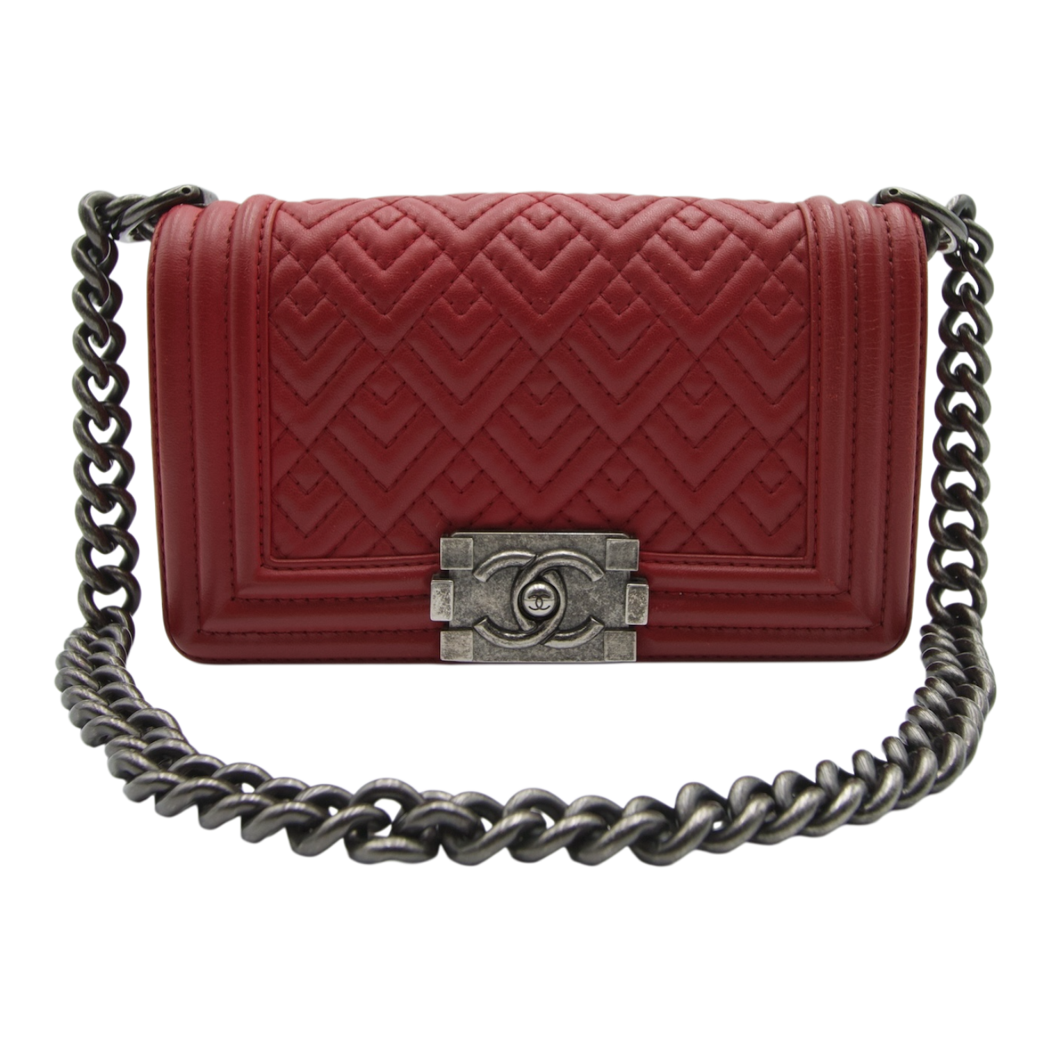 Chanel Lambskin Le Boy Chain Shoulderbag, Red