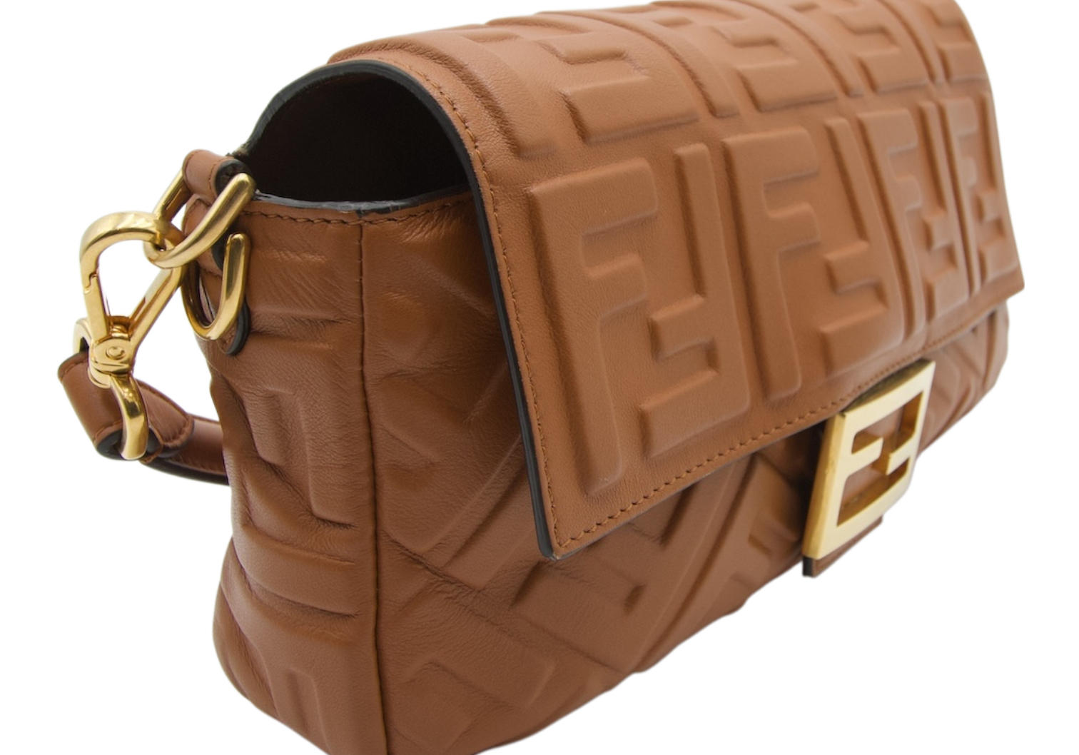Fendi Embossed Leather Baguette Bag Caramel Brown