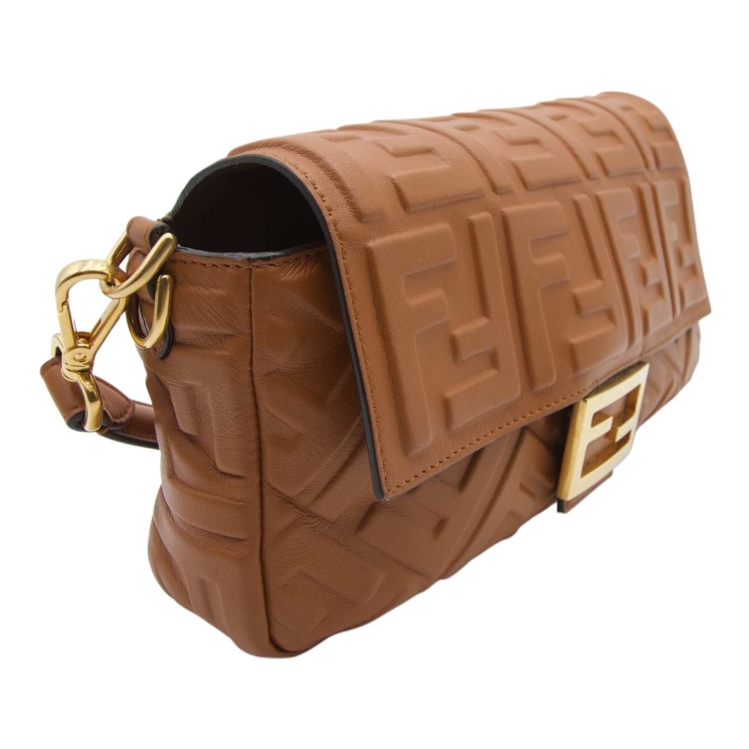 Fendi Embossed Leather Baguette Bag Caramel Brown