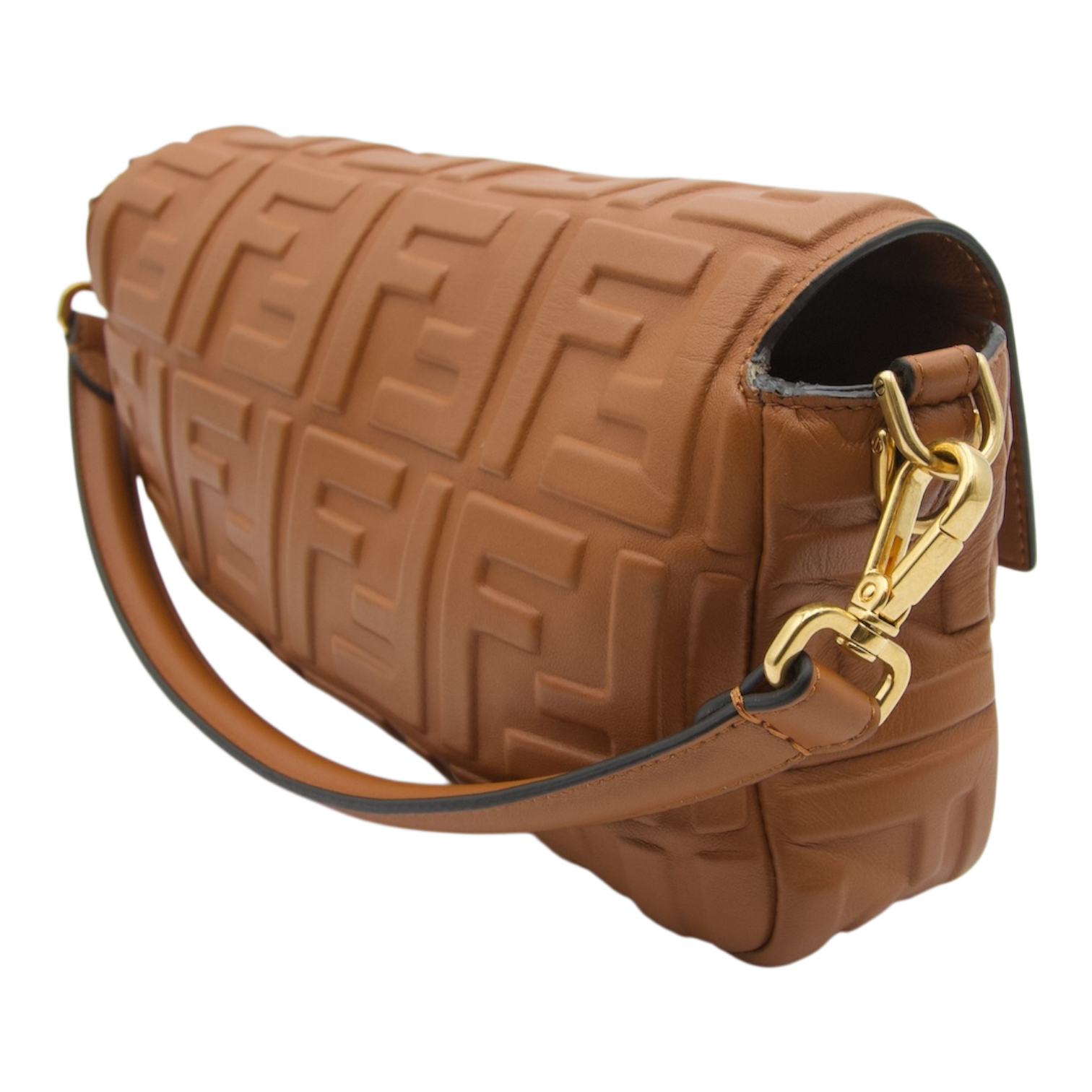 Fendi Embossed Leather Baguette Bag Caramel Brown