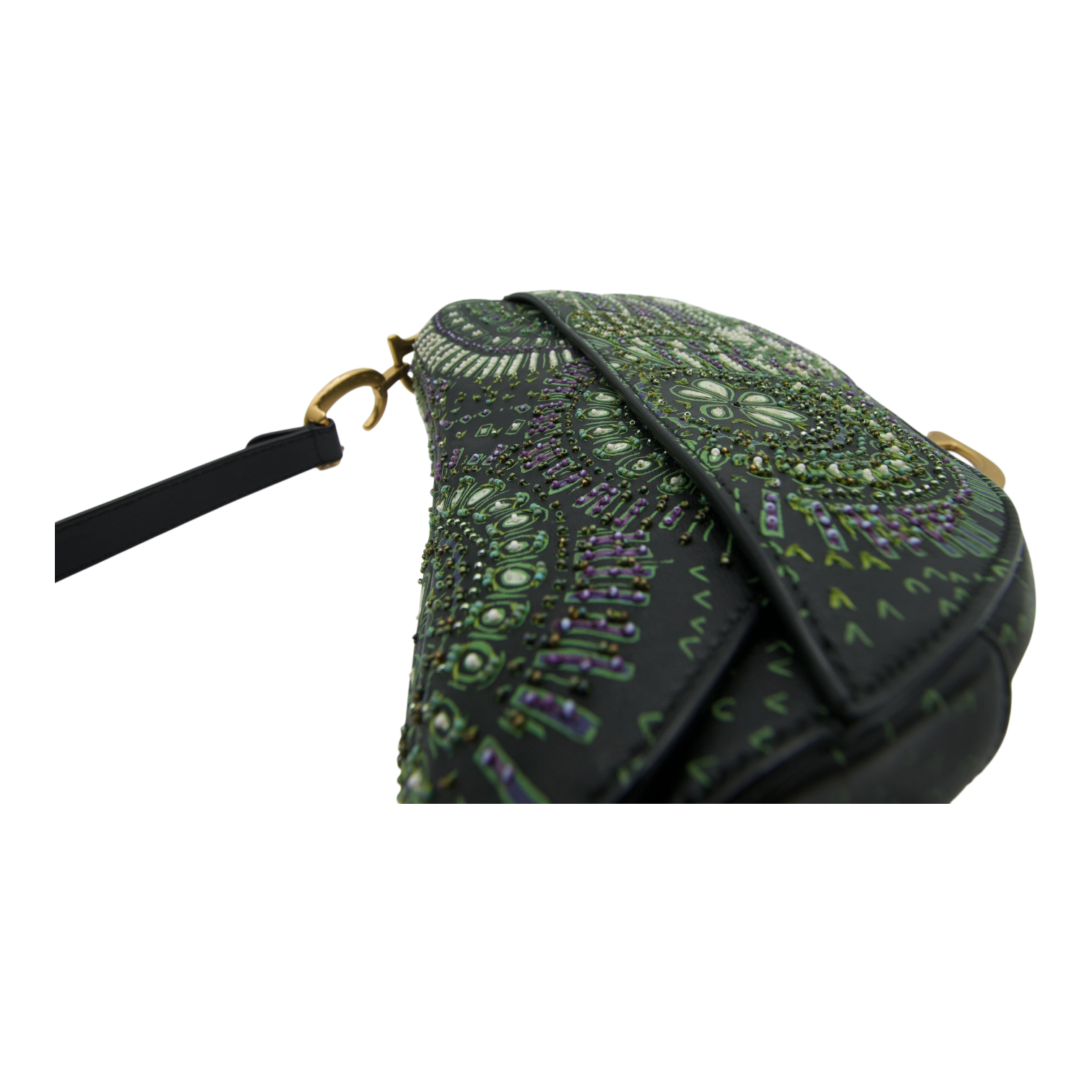 Dior Saddle Bag Green Embroidered Canvas