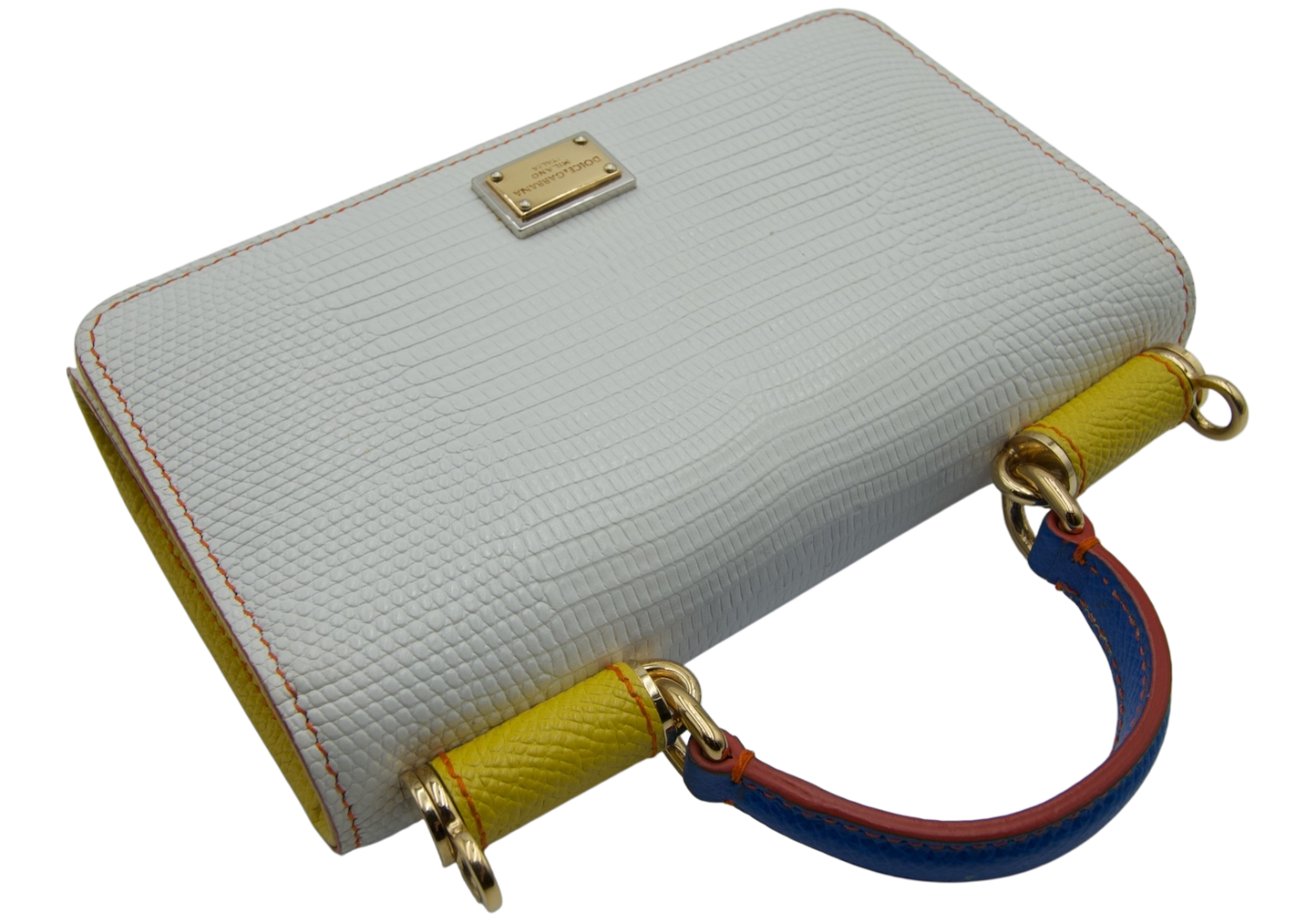 Dolce & Gabbana Mini Top Handle Bag White Lizard-Embossed Leather
