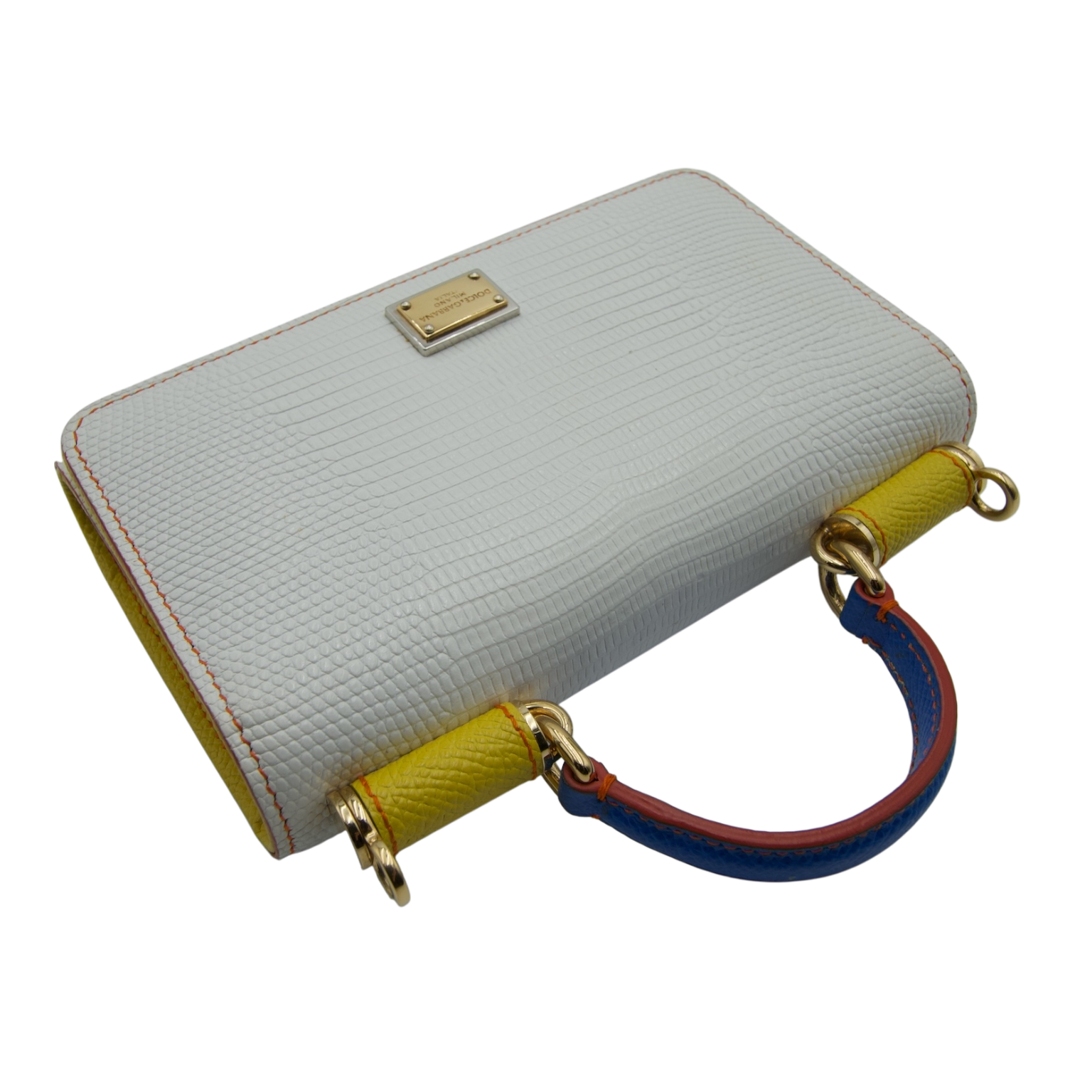 Dolce & Gabbana Mini Top Handle Bag White Lizard-Embossed Leather