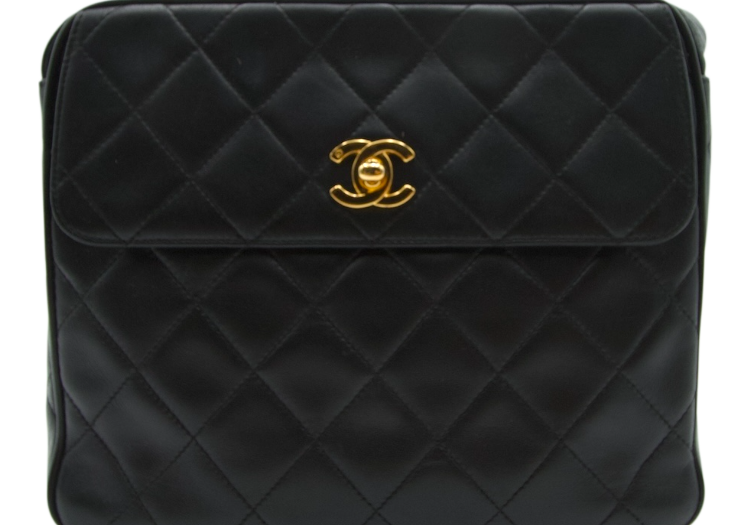 Chanel Matelassé Square Shoulder Bag Black Leather