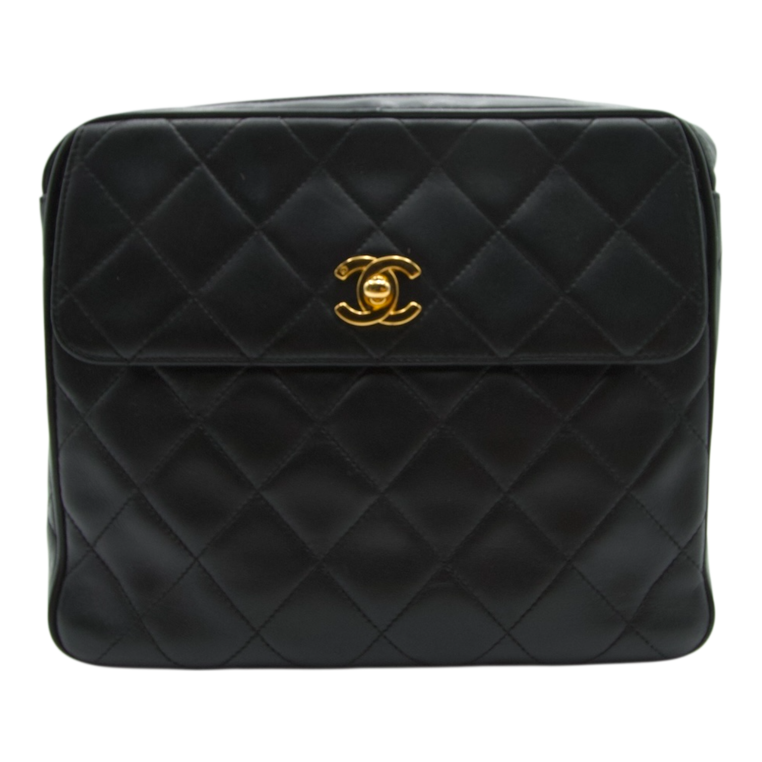 Chanel Matelassé Square Shoulder Bag Black Leather