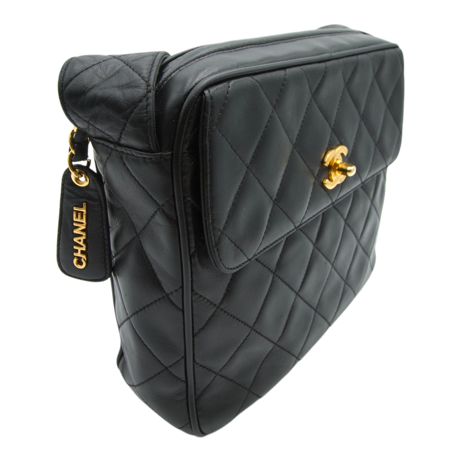 Chanel Matelassé Square Shoulder Bag Black Leather