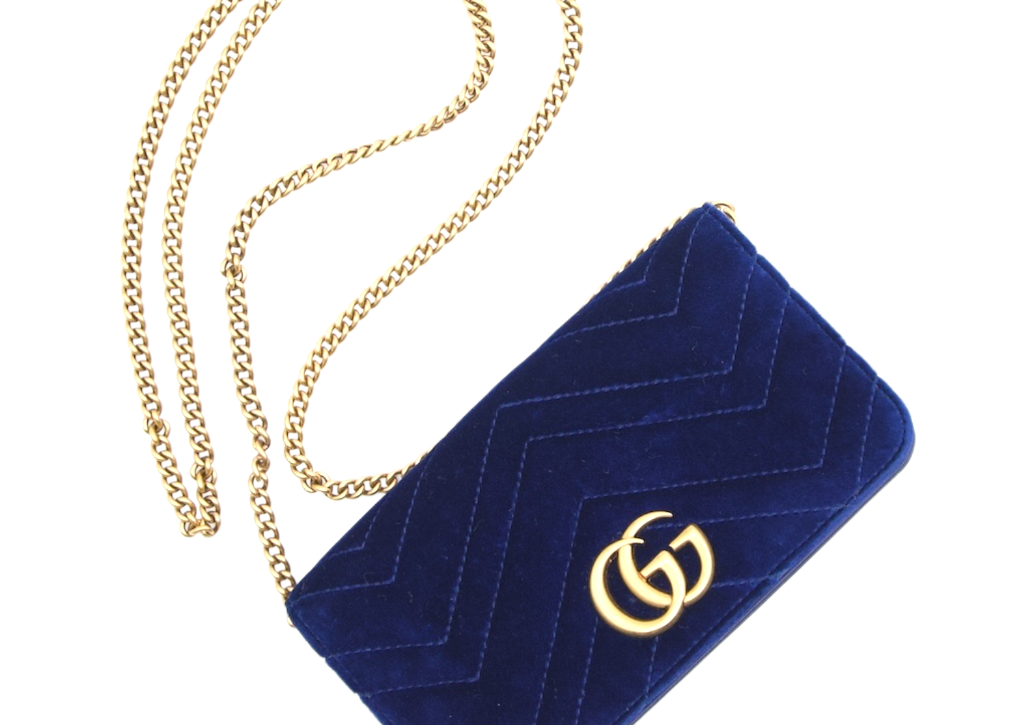 Gucci GG Marmont Chain Flap Velvet Blue Crossbody Bag