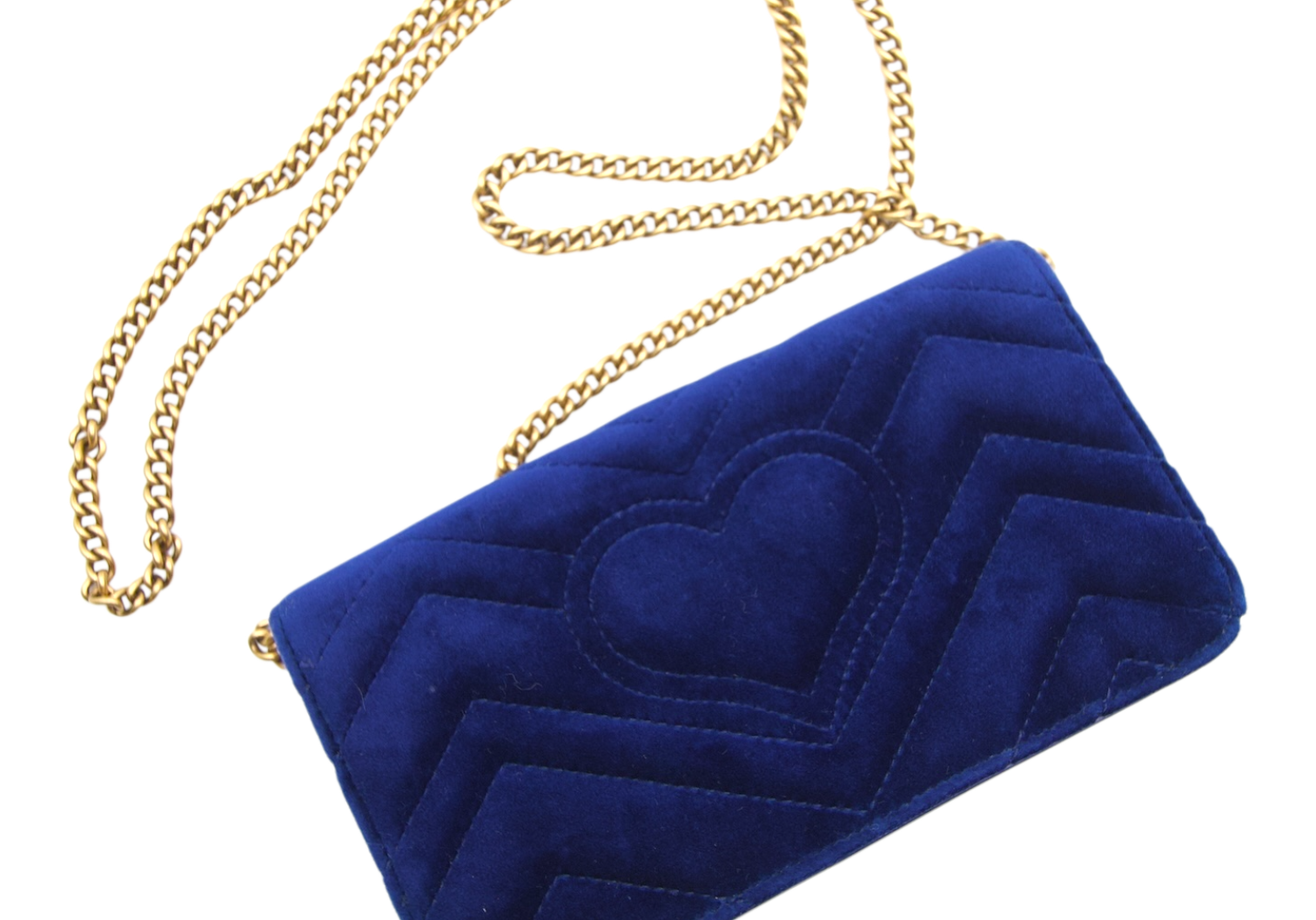 Gucci GG Marmont Chain Flap Velvet Blue Crossbody Bag