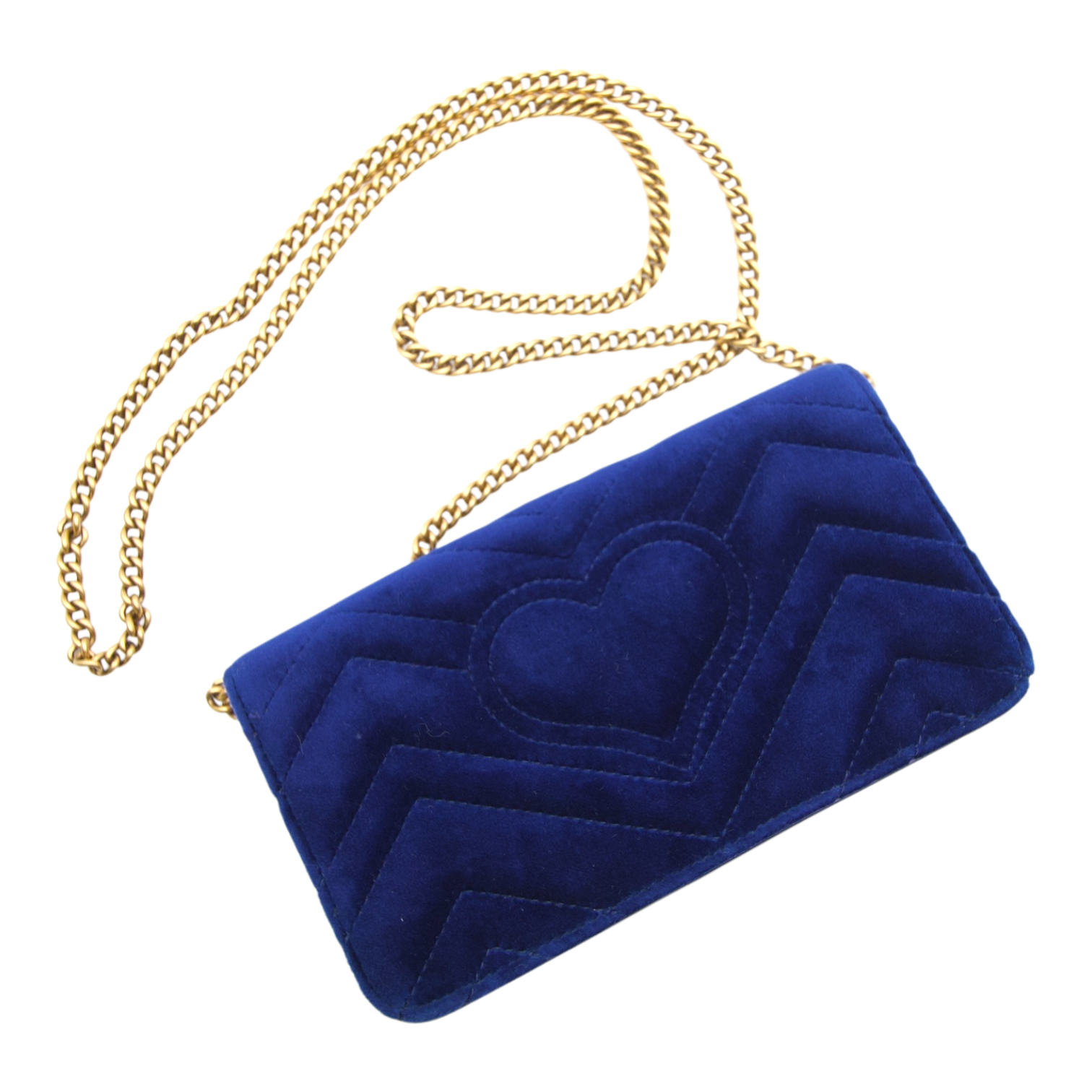 Gucci GG Marmont Chain Flap Velvet Blue Crossbody Bag