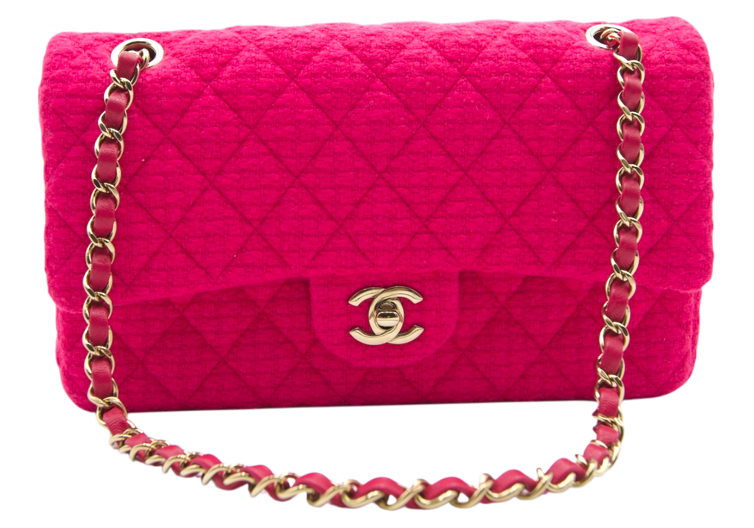 Chanel Classic Double Flap Medium Pink Tweed Gold Hardware