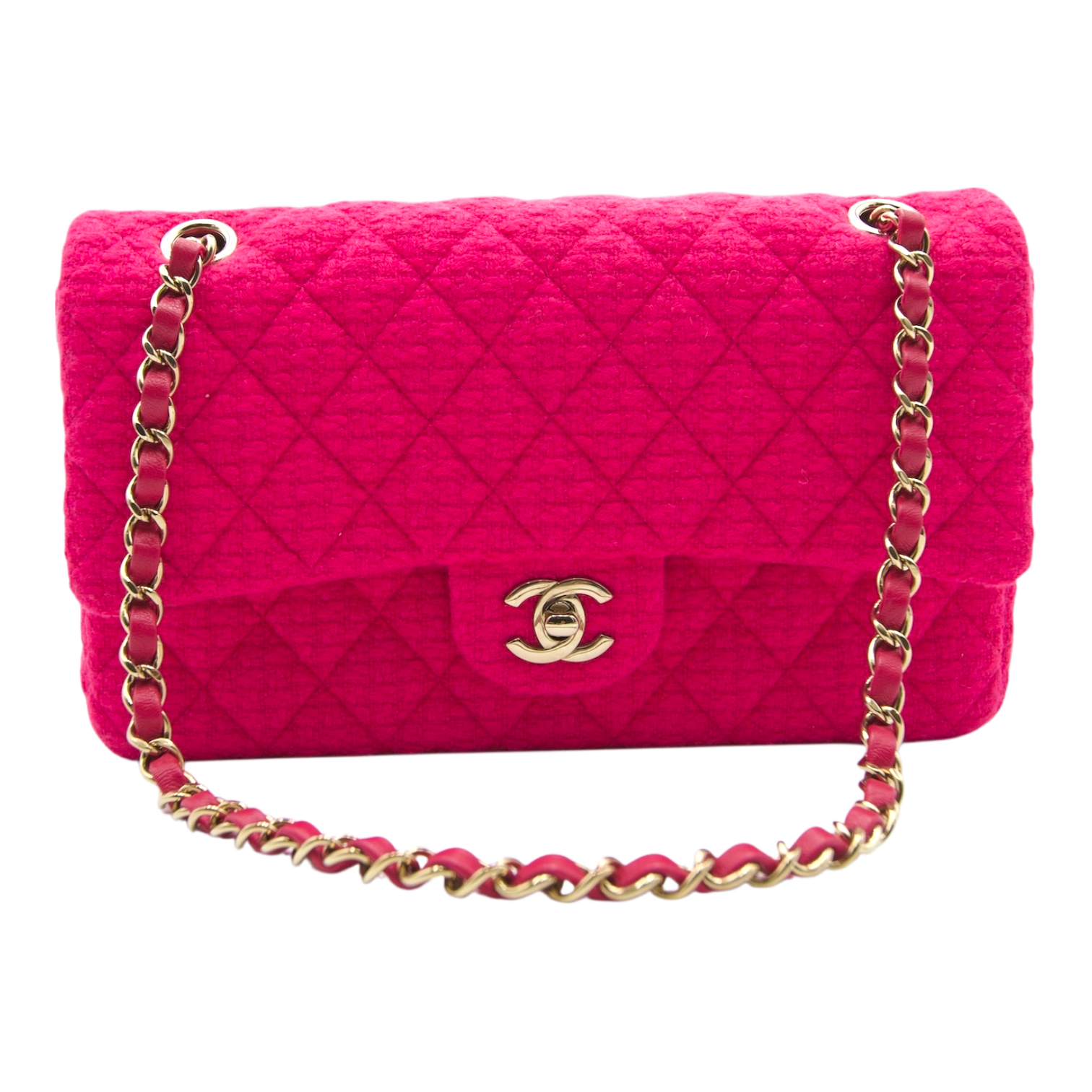 Chanel Classic Double Flap Medium Pink Tweed Gold Hardware