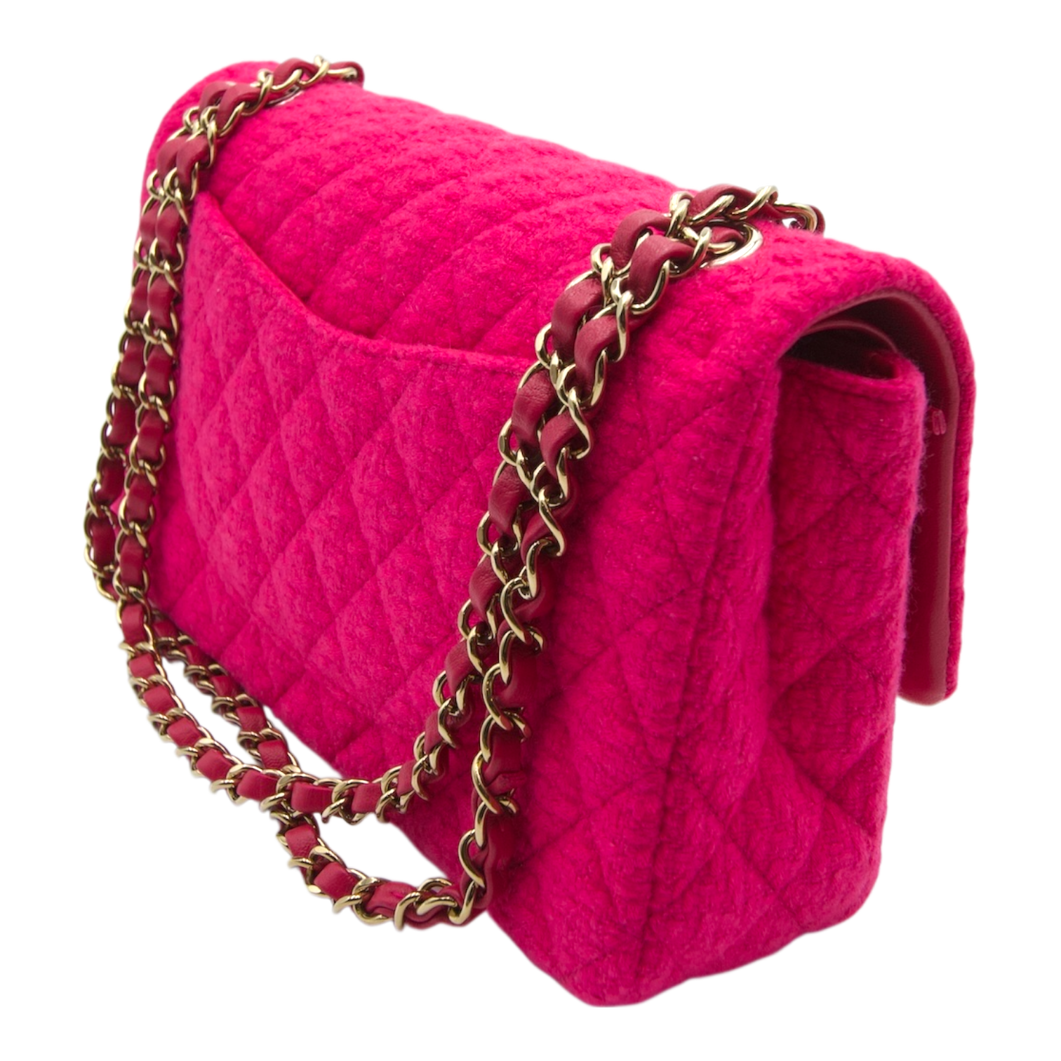 Chanel Classic Double Flap Medium Pink Tweed Gold Hardware