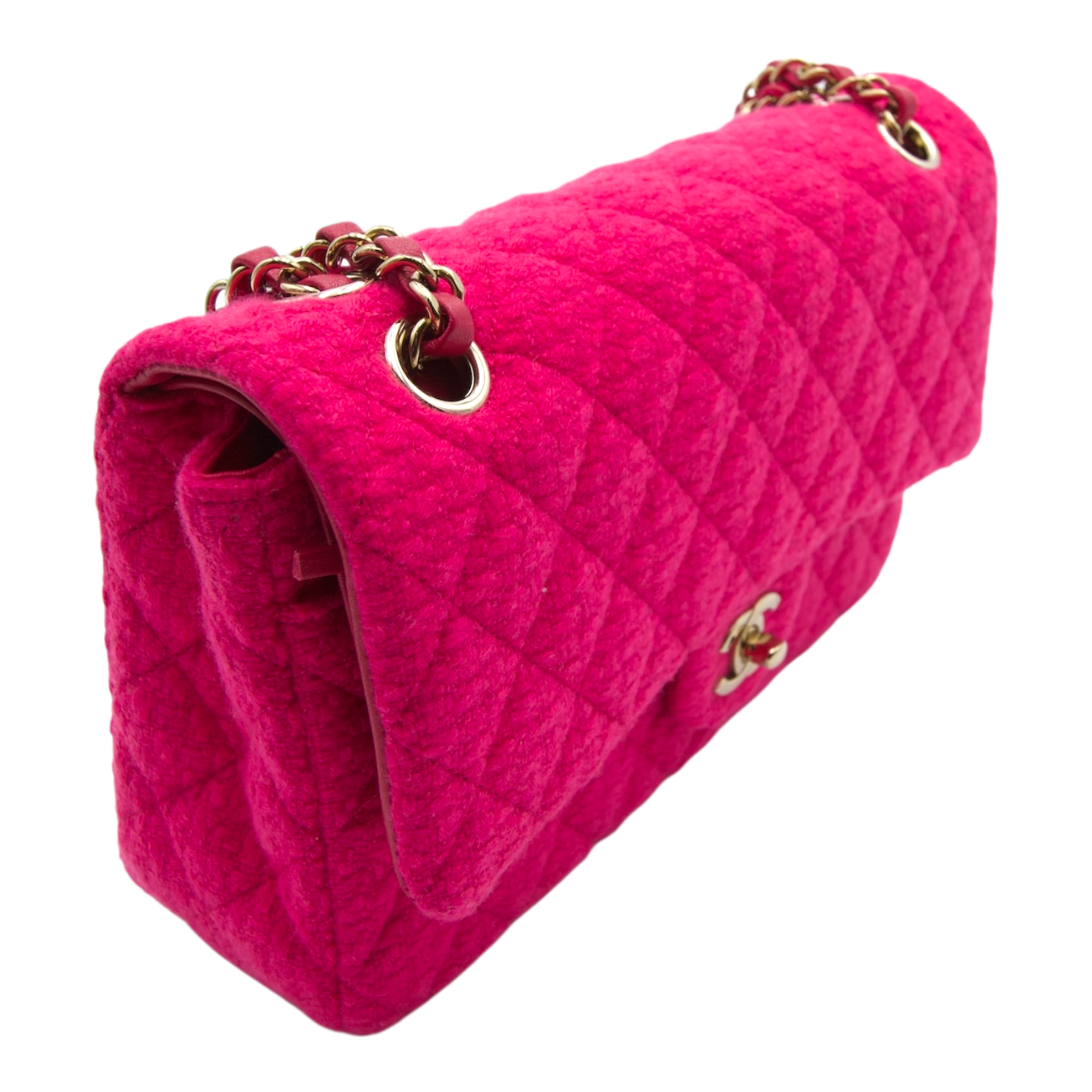 Chanel Classic Double Flap Medium Pink Tweed Gold Hardware